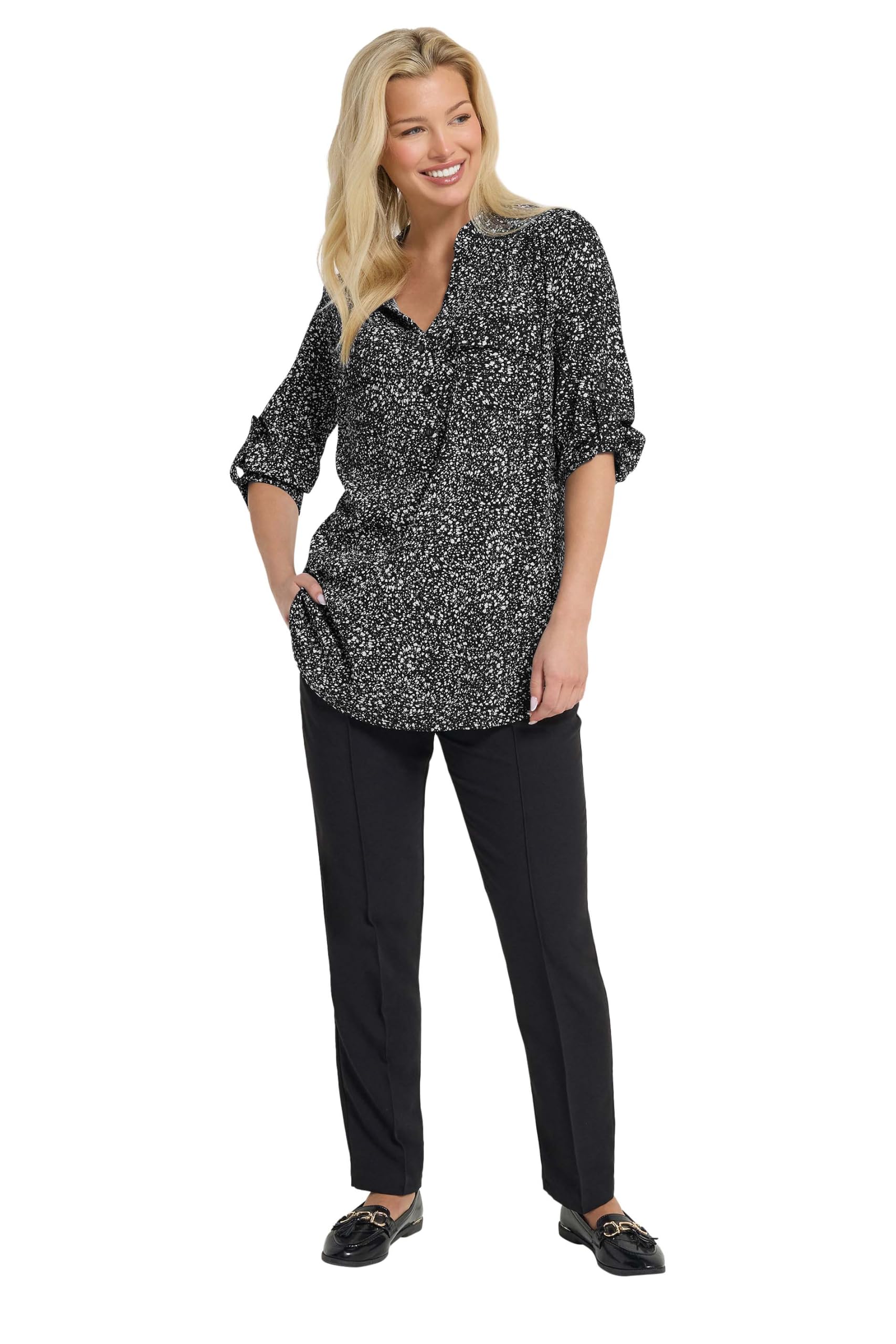 M&Co Women's Black & White Abstract Print Half Placket Shirt