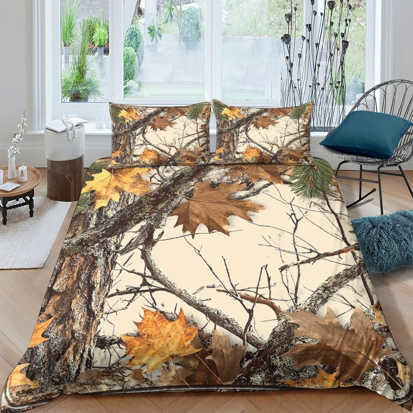 Ctjqhvkz Style-10 3D Printed Autumn Leaves Fitted Sheet Microfiber Soft Breathable Branch Forest Mattress Cover Bedroom Dorm Decor Single（135X200cm）
