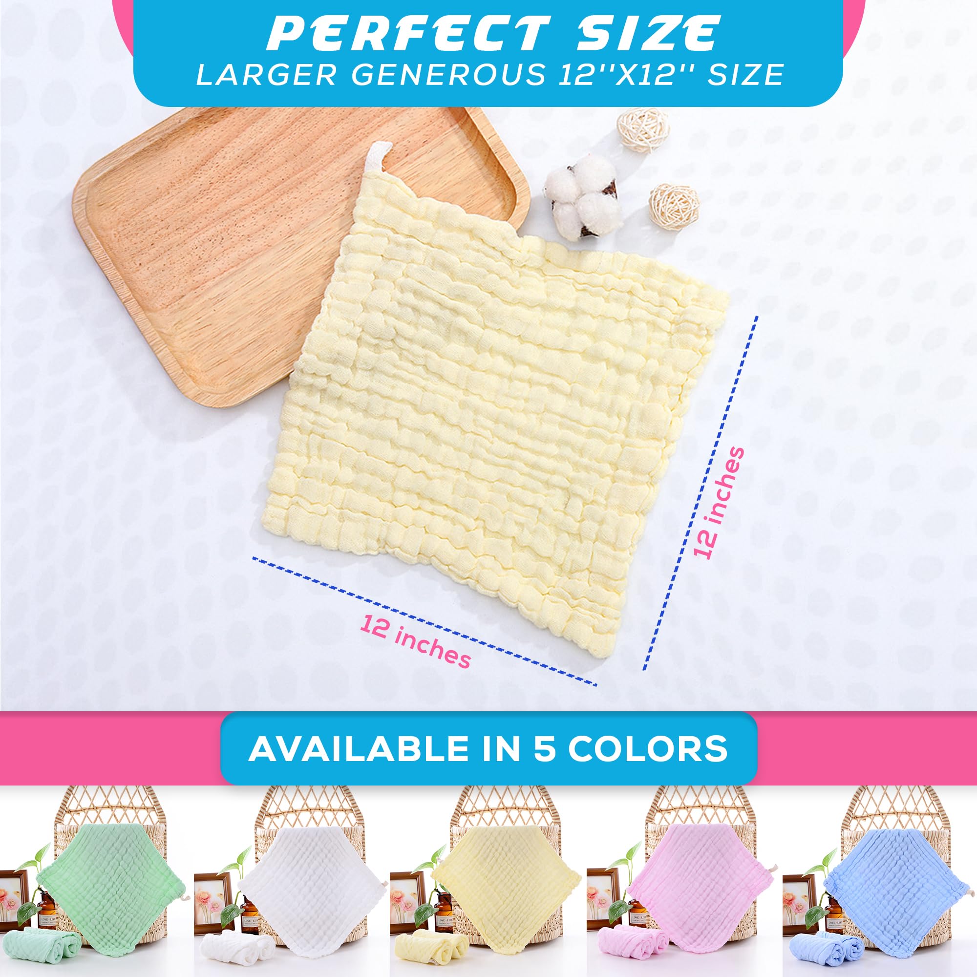 Paquete de 10 paños unisex de muselina suave para uso diario, 100 % algodón, para pieles delicadas, suaves y superabsorbentes, esenciales para bebés recién nacidos y lista de regalos de