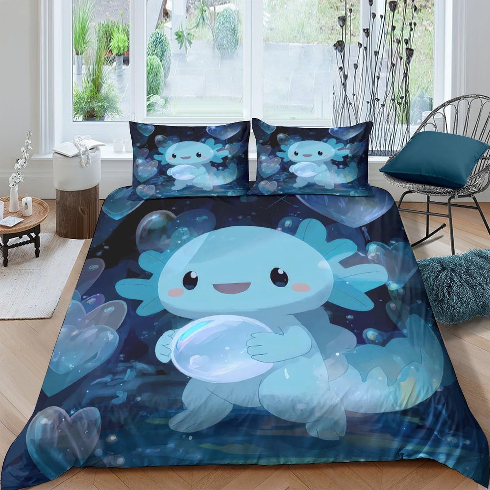XFKLYNVCJ 3D Printed cute blue creature Quilt Cover Soft Fabric cartoon fantasy style Duvet Cover Fade Resistant Wrinkle Free for Housewarming Gift New Homeowners Bedding Use Single（135x200cm）