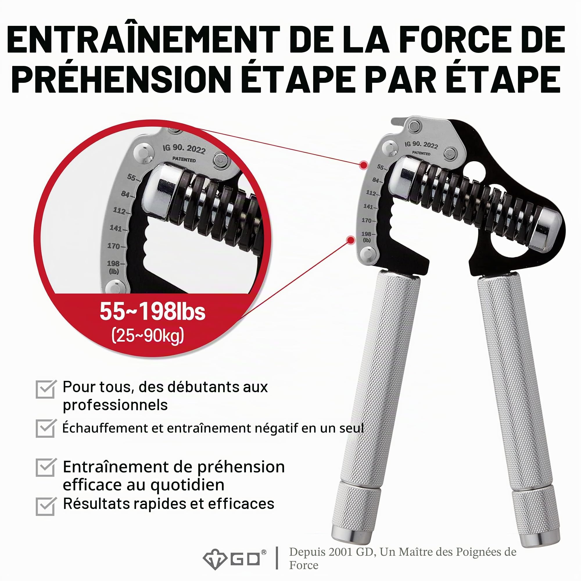 GD Pince de préhension réglable, Main renforçateur (55 à 198 Livre:. Fer ext 90)