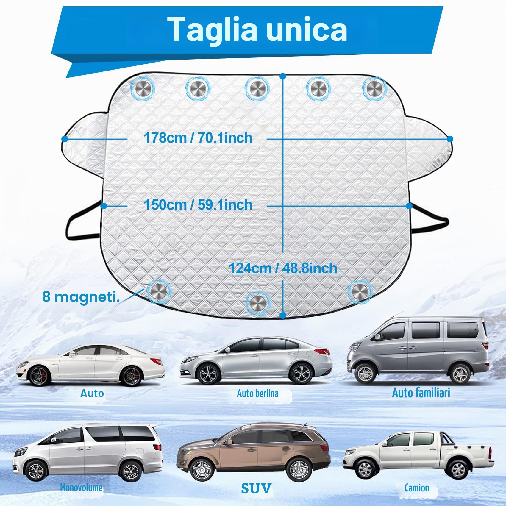 Parasole per parabrezza Anteriore Parasole Auto Parasole Protezione Parabrezza Protettore Anteriore Contro Parasole Resistente Ai raggi UV, Adatta per Auto, SUV, Camion, Accessori per Auto