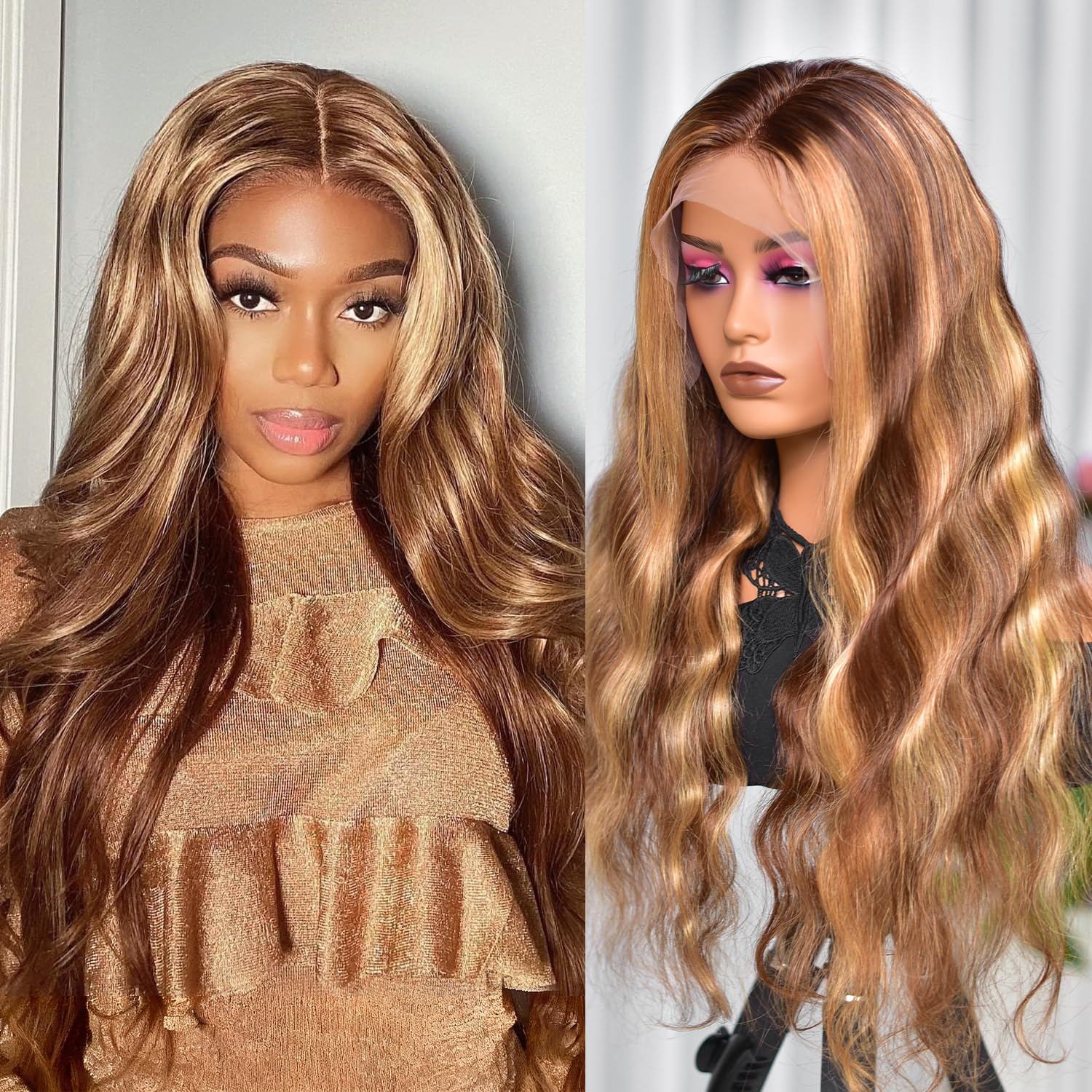 22” Beautiful Blonde Ombré Body Wavy  Lace Front Wig Silaiya Body Wave Highlight Ombre Lace Front Wig Human Hair  main image 2