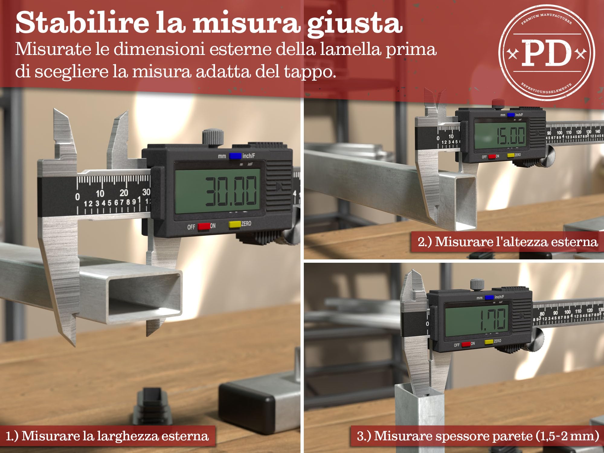 Tappi terminali rettangolari in plastica PE 25 x 15 mm per tubi quadrati, 10 sztuk