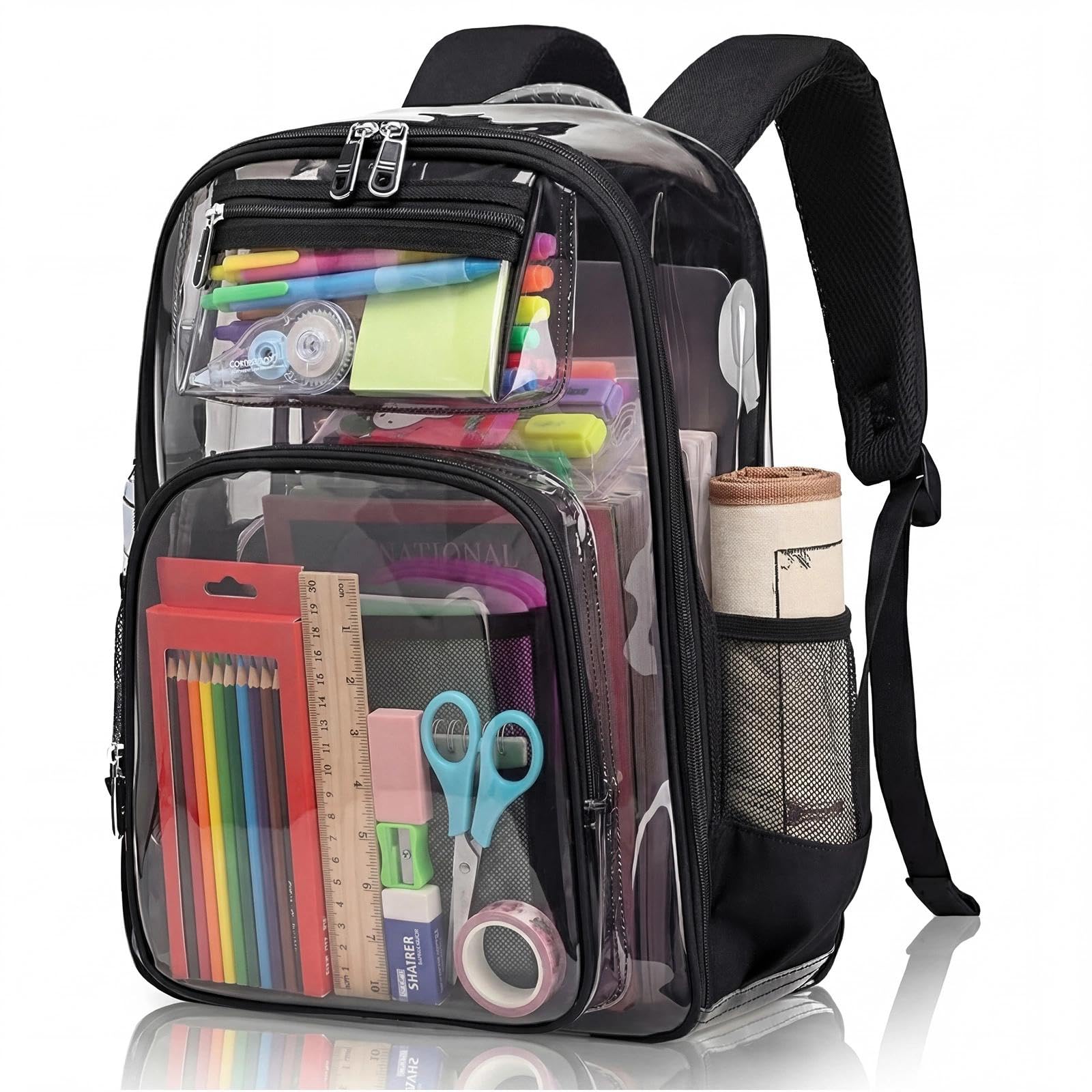 Zaino Trasparente Grande in PVC Impermeabile Plastica Scuola Borsa Robusto Durevole Casual Bag Zainetto Borsa Libro per Scuola Palestra Lavoro Viaggio Stadio Uomo Donna (Version B)