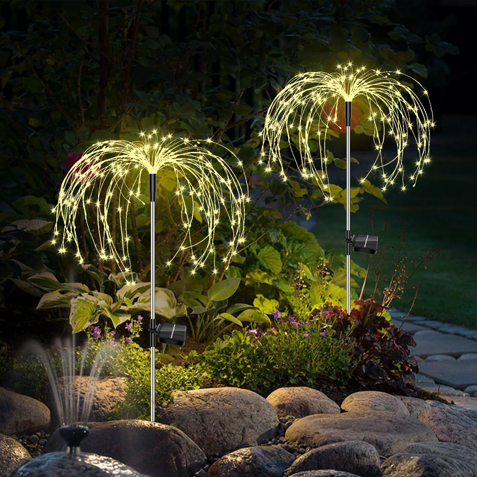 Liyade Gartendeko Solar Gartenleuchte Außen, 2 Stück 150 LED Solarleuchten Feuerwerk, 8 Modi Solarleuchten Pusteblume Solarlampen für Außen Garten Wege Rasen Balkon Deko (Warmweiß)