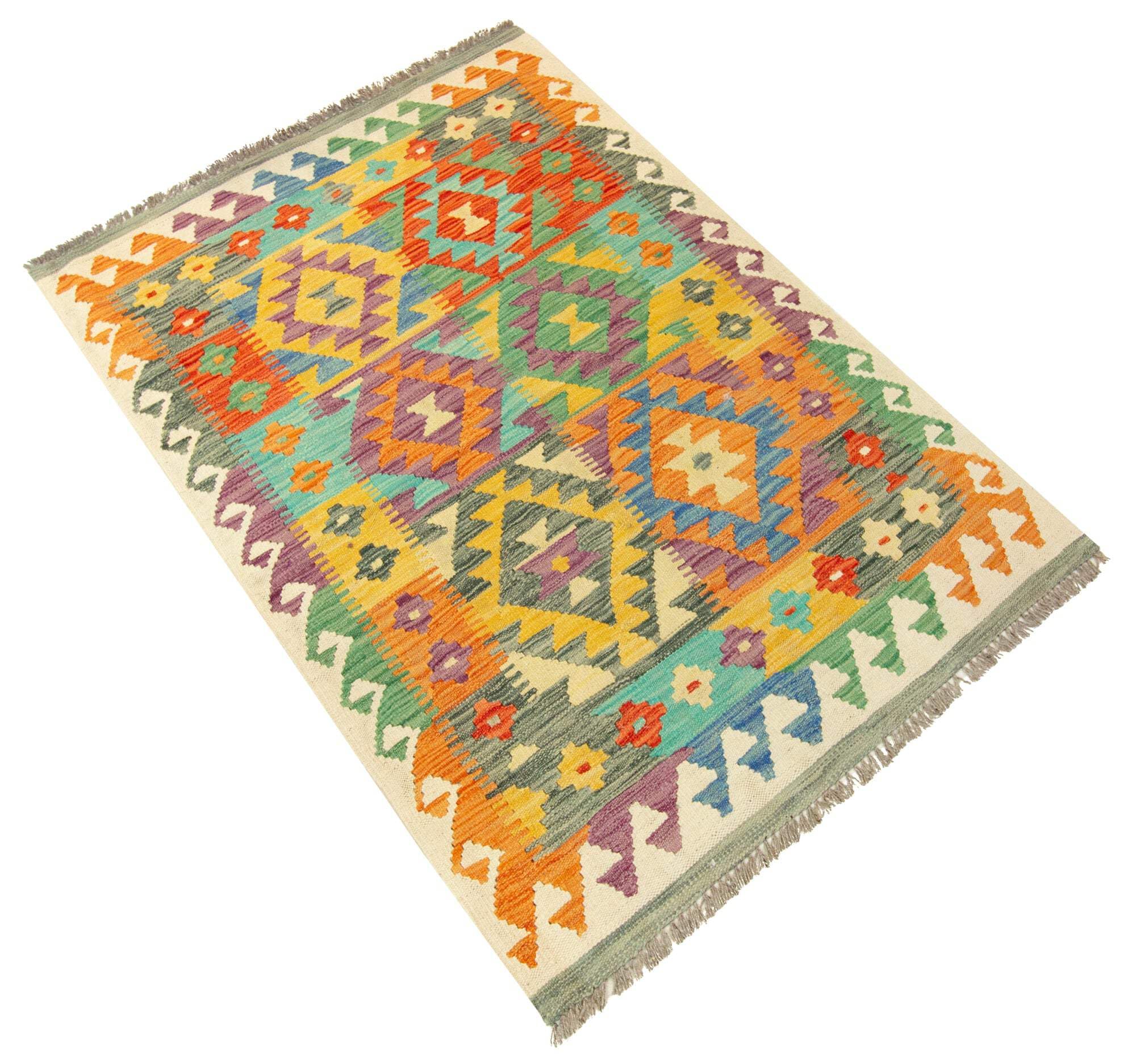 Tapis Kilim 100 % laine 148 x 101 cm, fait à la main, pièce unique style Herat Boho multicolore, tissu plat, tapis d'entrée et chambre
