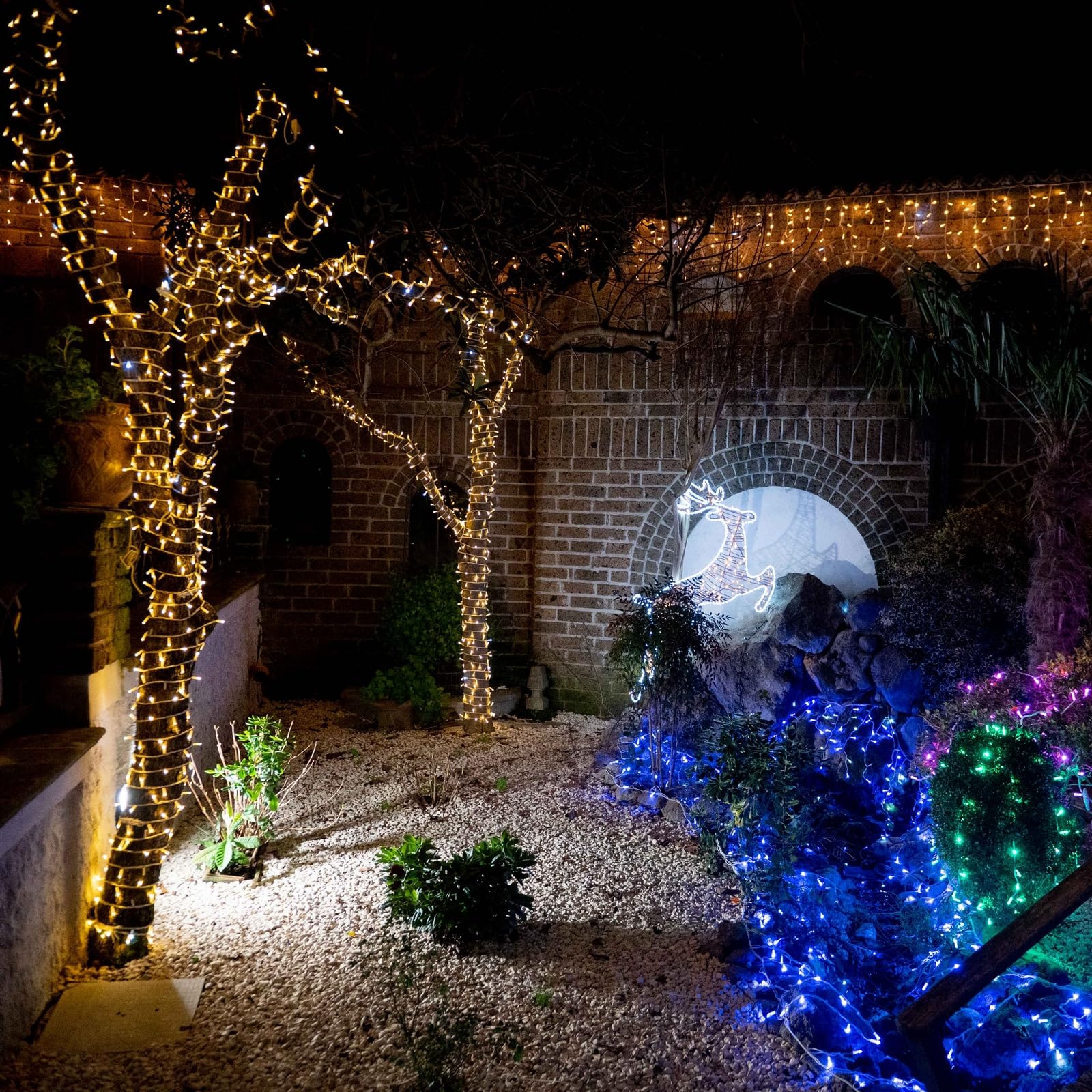 Luccika Guirlande lumineuse de Noël à LED professionnelle avec MaxiLED pour restaurants, hôtels, routes, pour usage extérieur et intérieur (blanc chaud avec flash blanc glacé, 10 mètres – 100 LED)