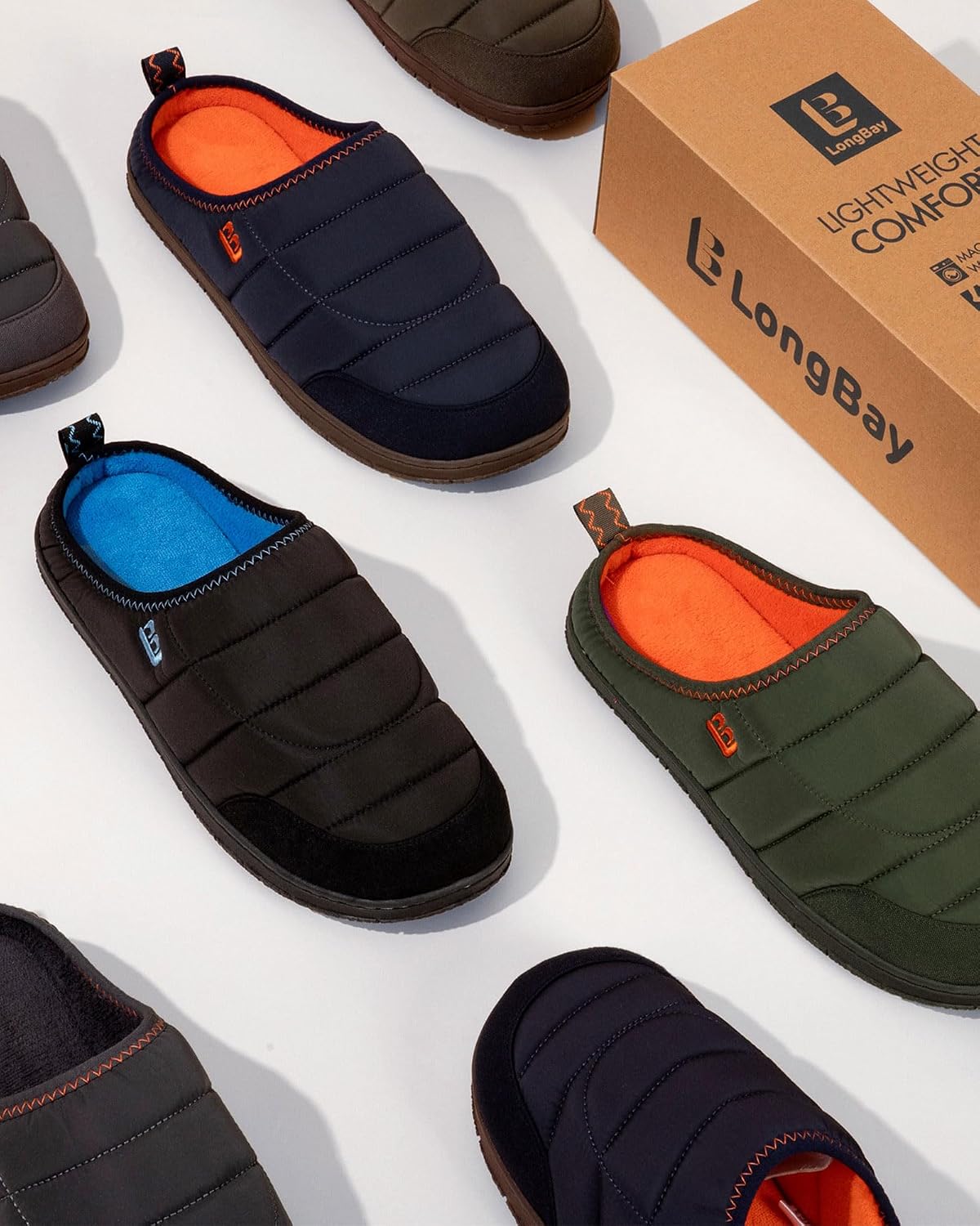 LongBay Mens Slip on Slippers Two-Tone Memory Foam House Shoes Outdoor Gift