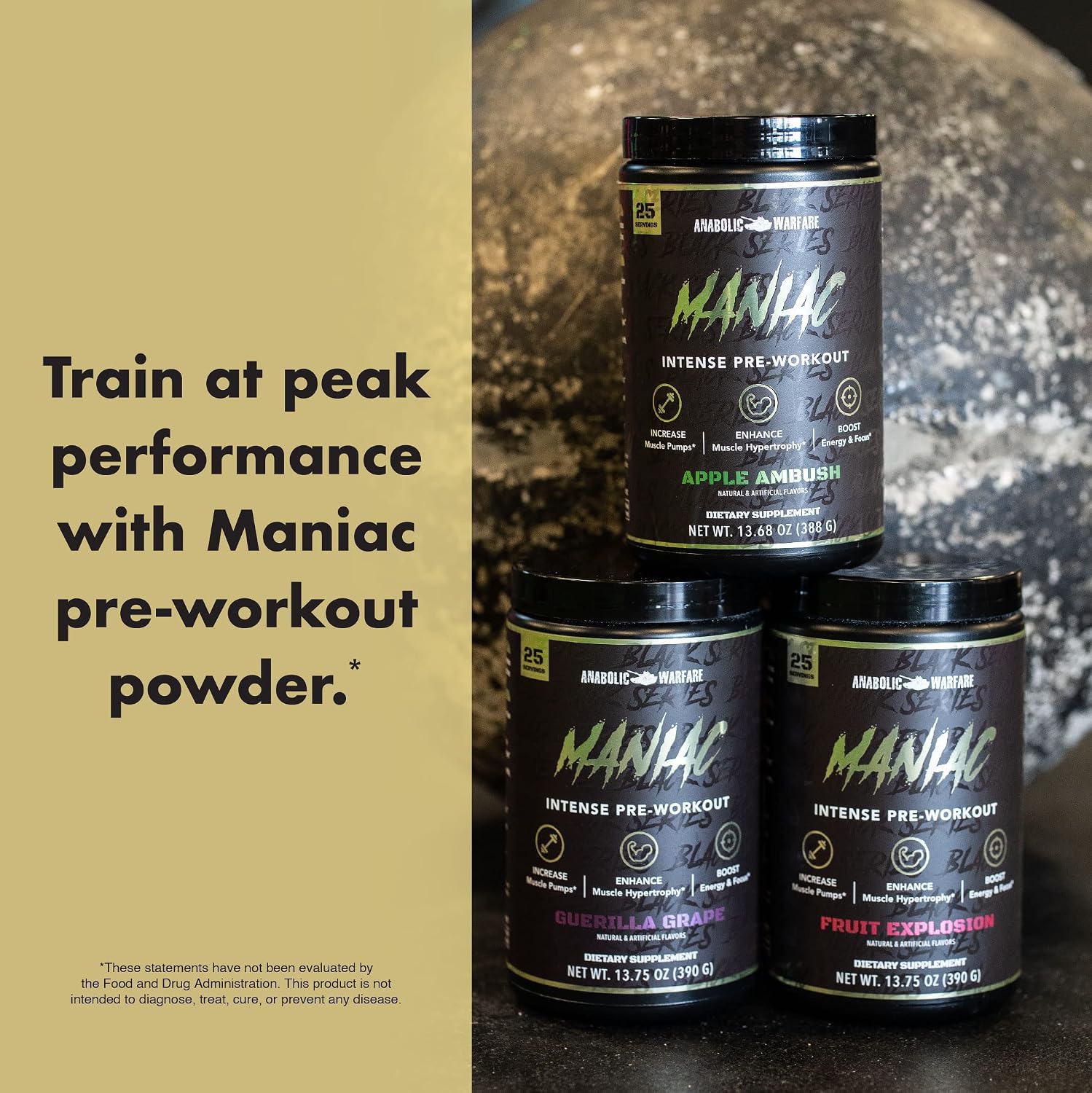 Anabolic Warfare Black Series Maniac, Pre-Workout Powder, Supports Nitric Oxide, Muscle Pumps, and Protein Synthesis*Apple Ambush