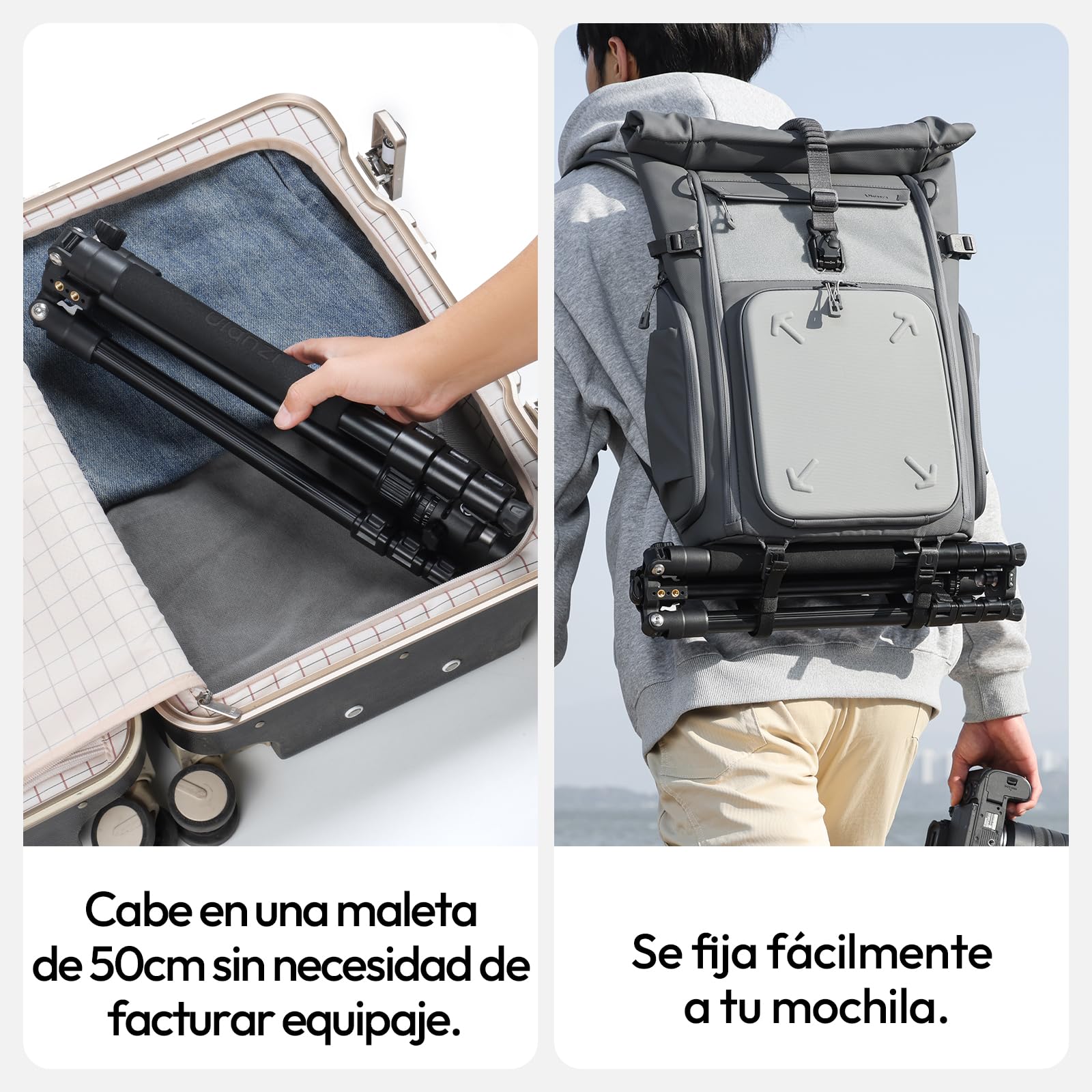 ULANZI TT53 Trípode de Viaje de Aluminio con Cabeza Panorámica de 360° y Liberación Rápida Uka, Trípode Fotográfico con Columna Central Extraíble, Altura Máxima 180CM, 1.24KG