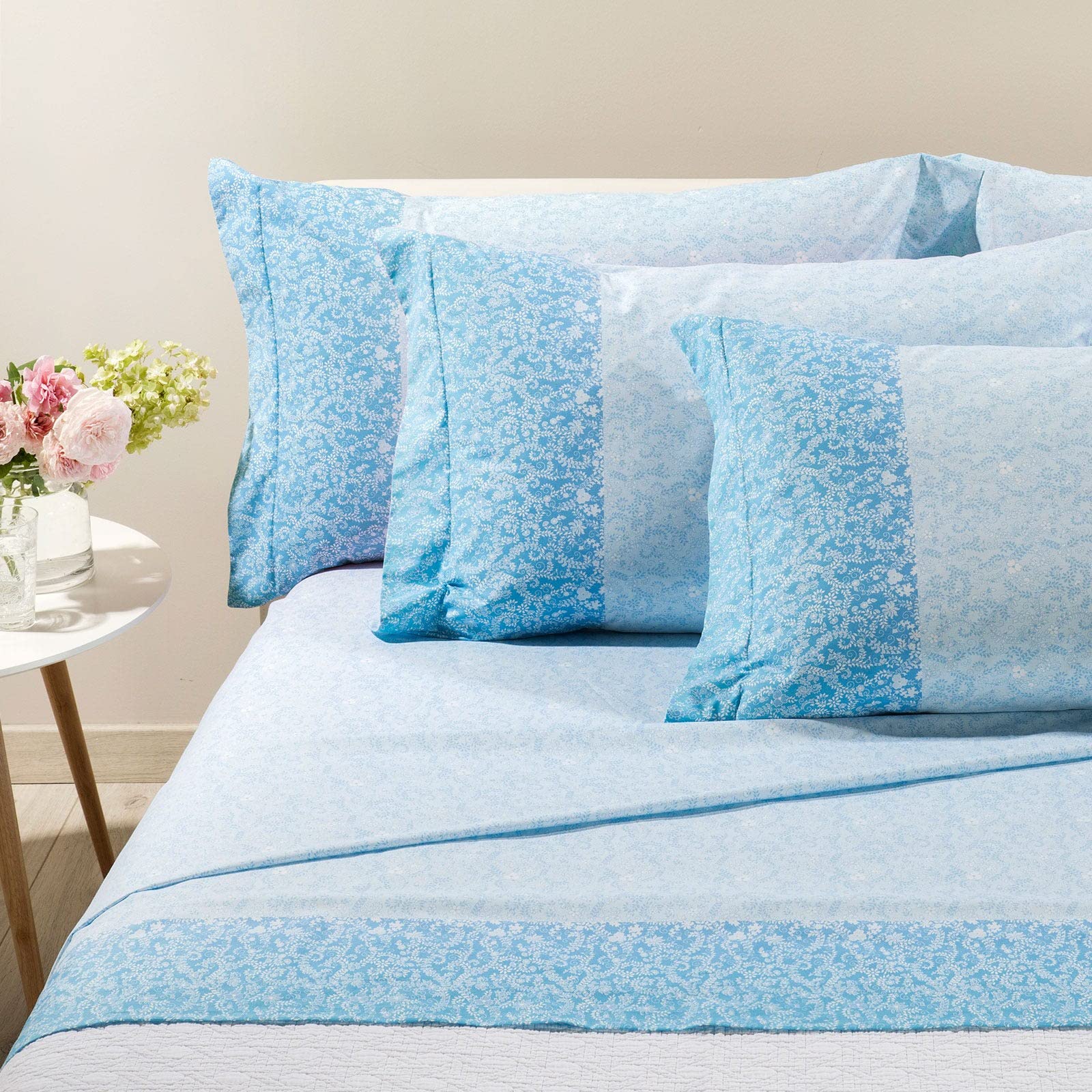 Caleffi - Completo-lenzuola Chiaro di Luna 100% Cotone Floreale Matrimoniale, le