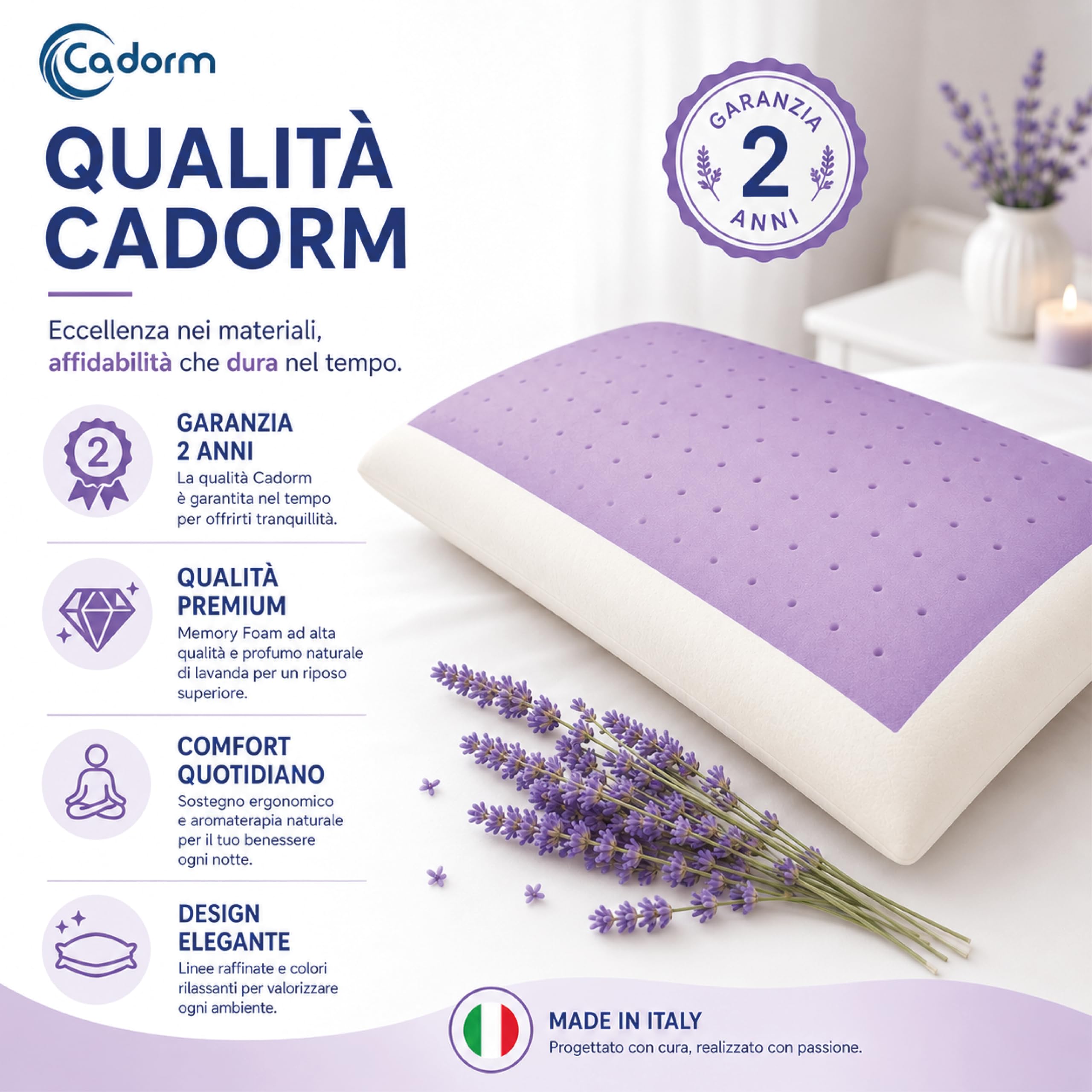 Cuscino Memory Foam Lavanda Forato 70x40x14 cm