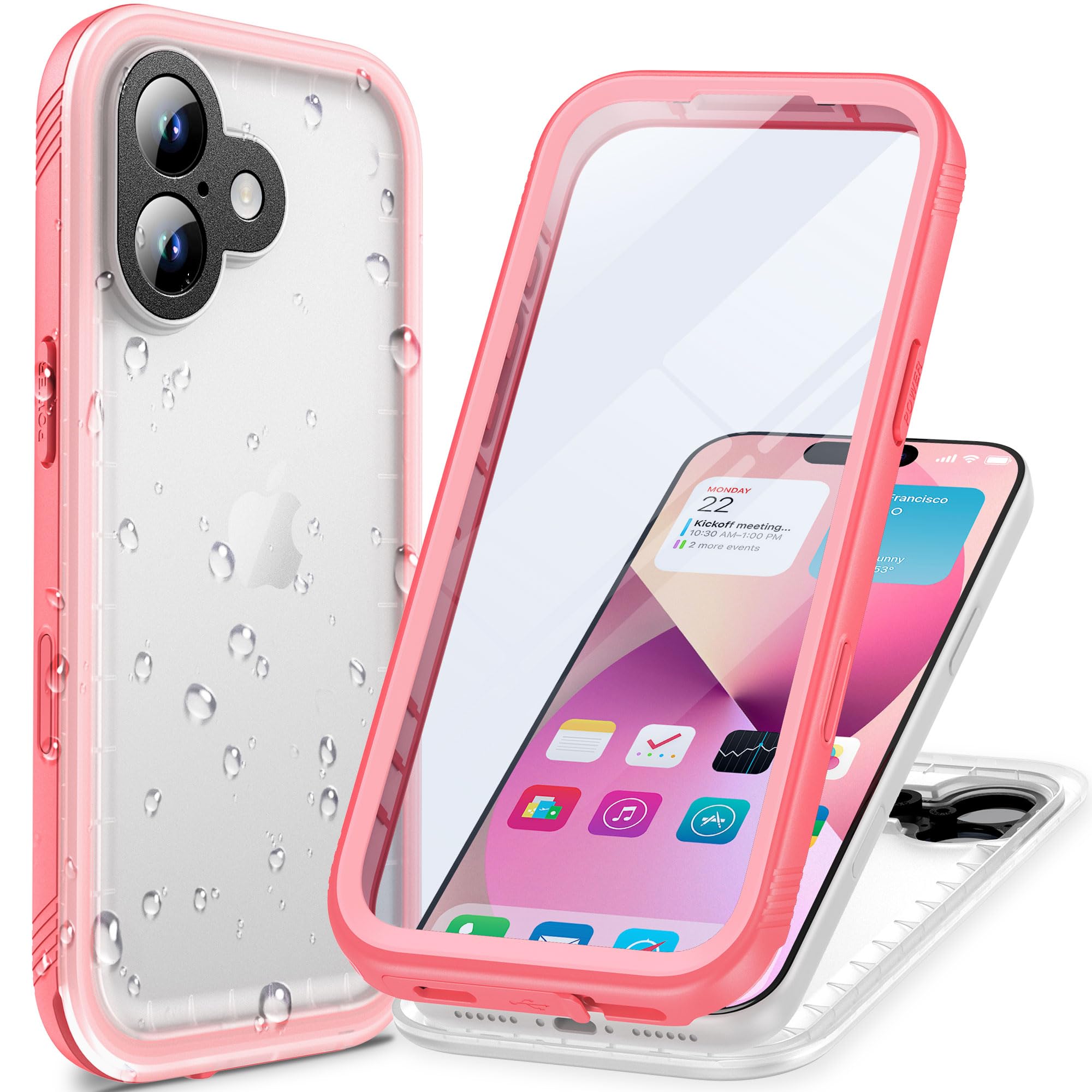 Cozycase Cover Rosa Per iPhone 17 Antiurto Impermeabile Slim Indistruttibile Custodia Per i Phone 17 Rinforzata Totale Gomma Sott' Acqua Mare Slim Con Tappi Antipolvere Cordino