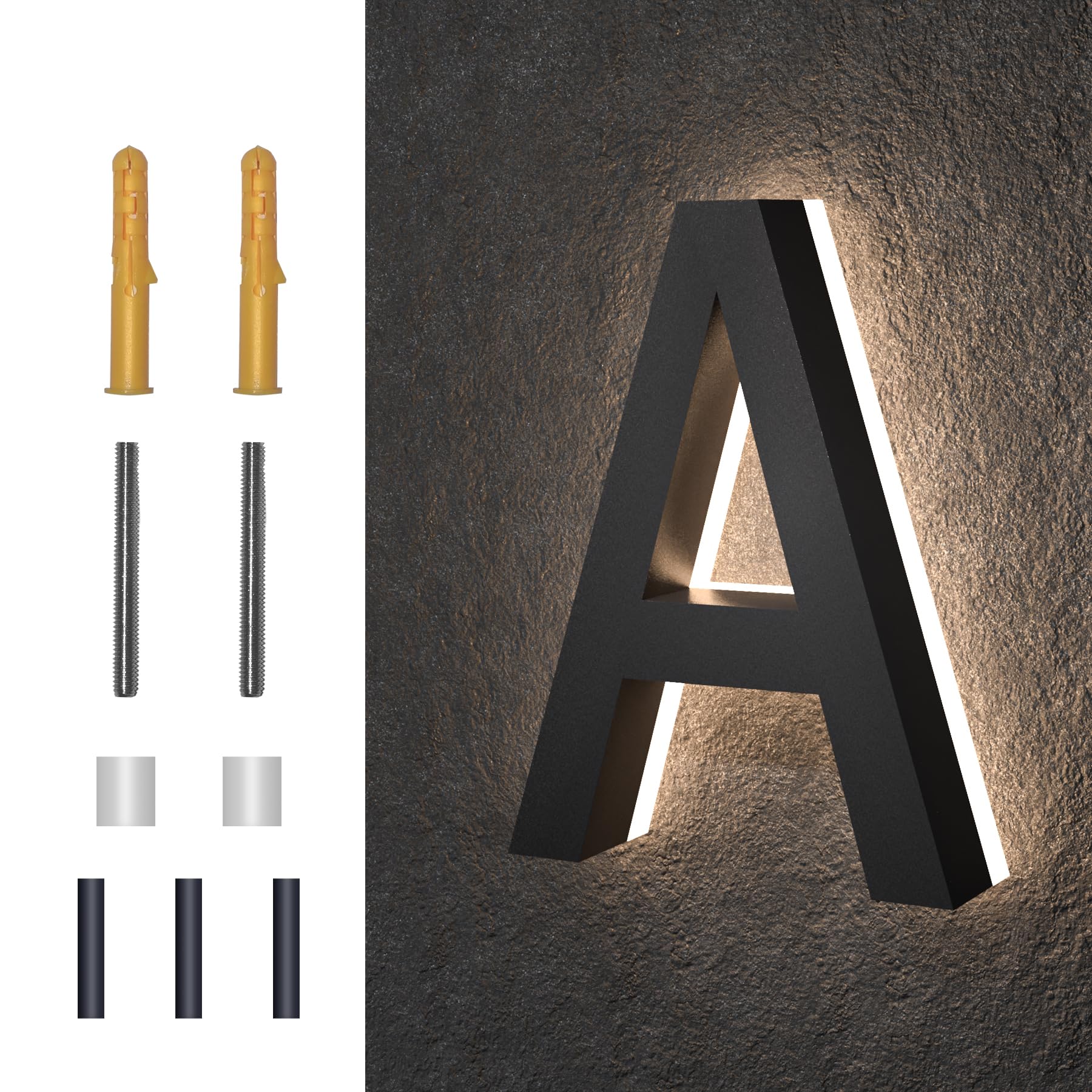 MIDIT 6 Inch Backlit LED House Numbers, Waterproof Stainless Steel, High Transparency Acrylic, LED Illuminated Home Address Number, Lighted House