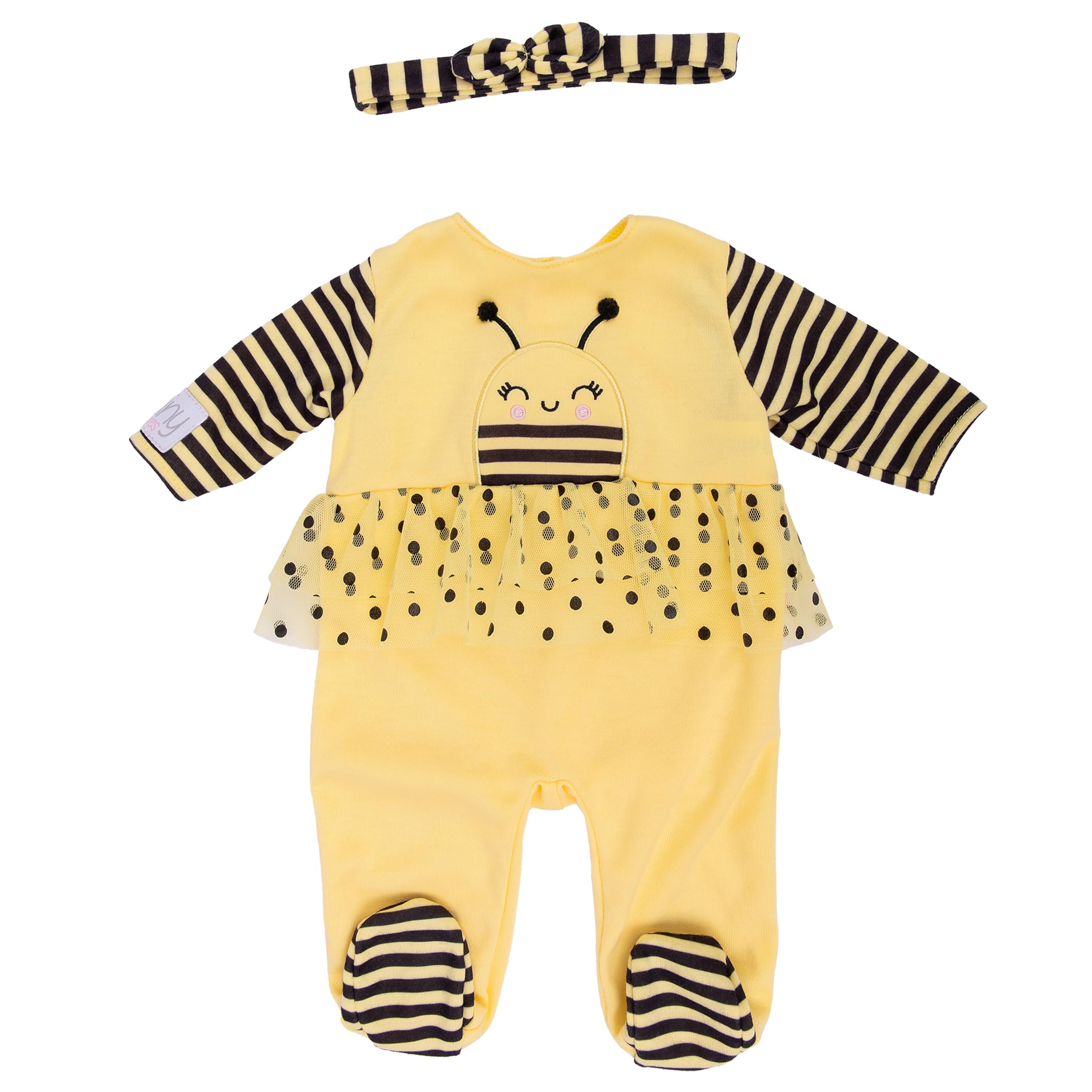 Tiny Treasures Buzzy Bee Outfit for 44cm Dolls – Bumble Bee Baby Doll Clothes with Tutu Skirt & Headband, Doll Accessories for Pretend Play