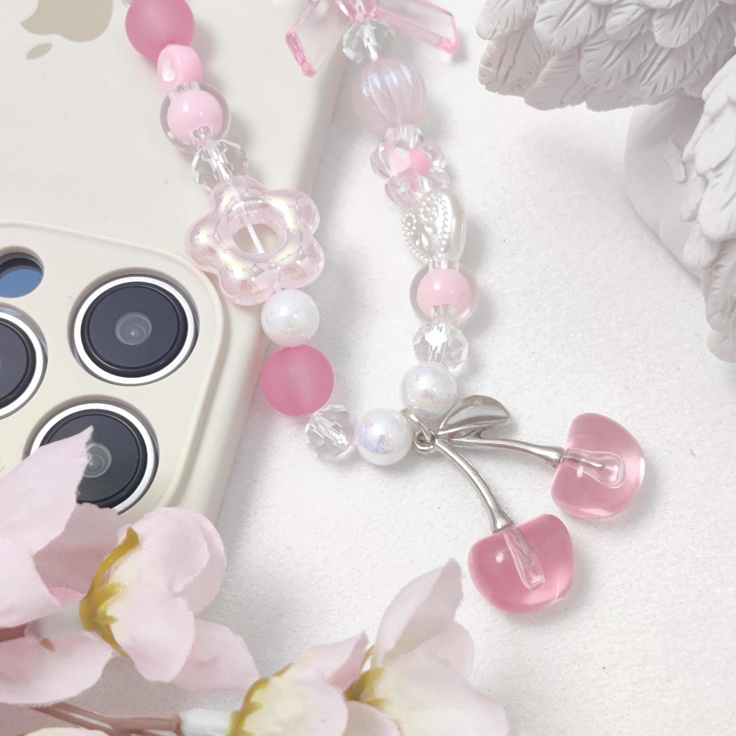 cioatu Zawieszka do telefonu komórkowego wiśnia motyl zawieszka torebka Airpods dekoracja aparatu