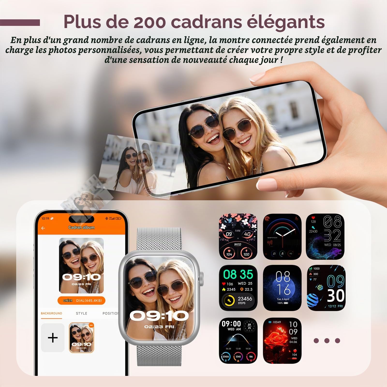 SLOKSFil Montre Connectée Femme, 1.85" Smartwatch avec Cadran IA, Cardio 24H Cardio & Pression, SpO2, IA Q&A, Sommeil, 110+ Sports, Fitness Tracker Podomètre pour iOS Android (Argent Starlight)