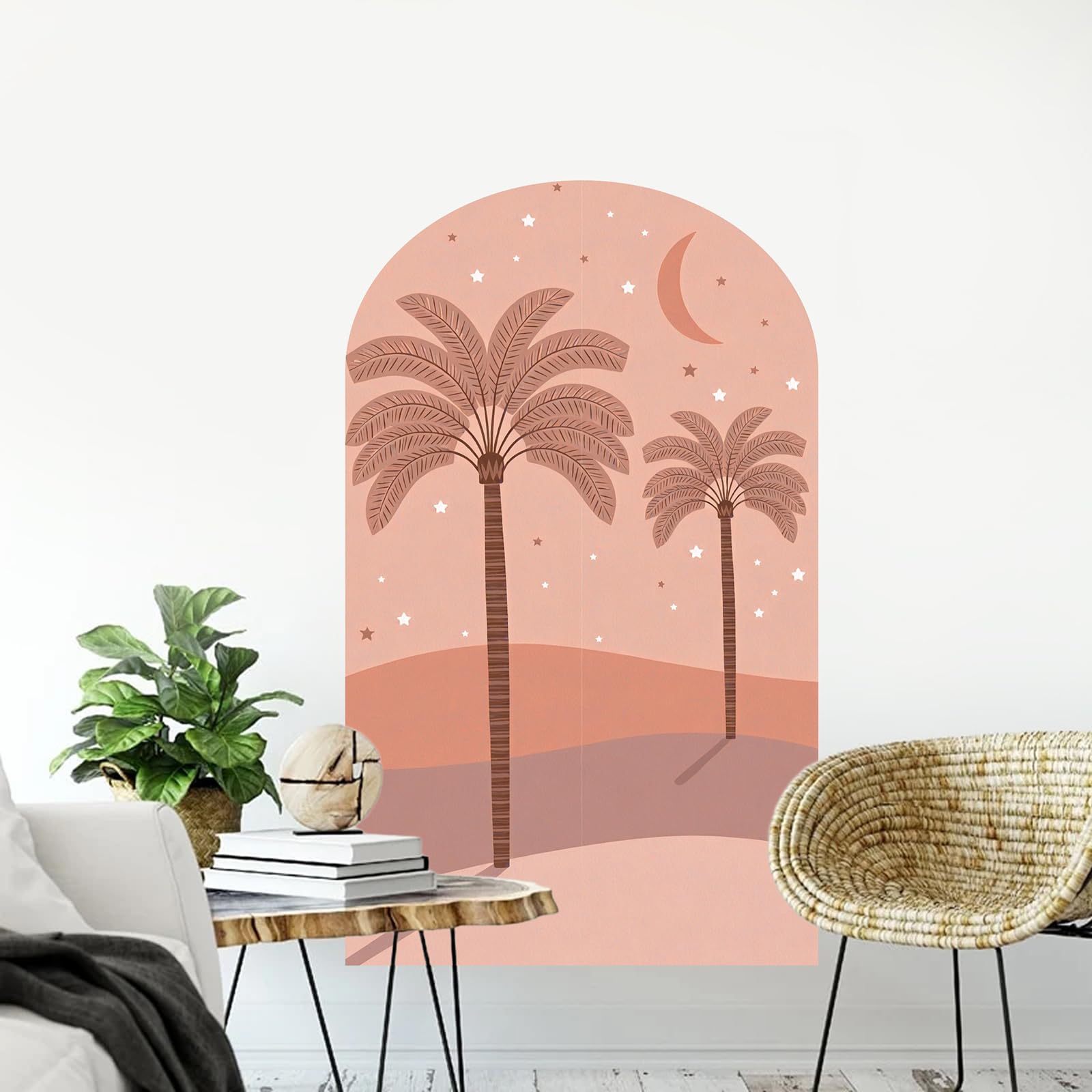 TOARTi Peel and Stick Wall Decal Orange Coconut Tree Arch Wall Sticker,Bohemia Wallpaper Plants Wall Sticker Headboard Nursery Wall Decorr,20x32inch - Image 2