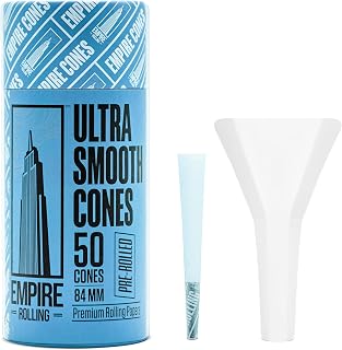 Empire Rolling – Premium Ultra Smooth Blue Pre-Rolled Cones | 50-Count + Packer | Natural Fibers, 1.25" (1 1/4) Size, Bold Color, Eco-Friendly Packaging