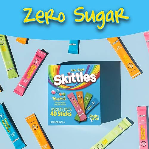 Miniatura 9 de Skittles Singles To Go - Paquete variado, mezcla de bebidas en polvo, cero azúcar, bajo en calorías, incluye 4 sabores manzana verde, fresa, uva,