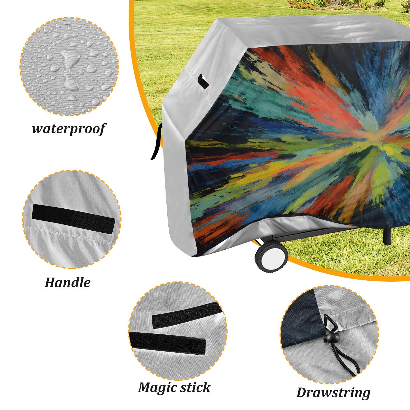 Grillabdeckung für den Außenbereich, hochwertig, strapazierfähig, wasserdicht, reißfest, witterungsbeständig, UV-beständig, 165,1 cm, abstrakte Farben
