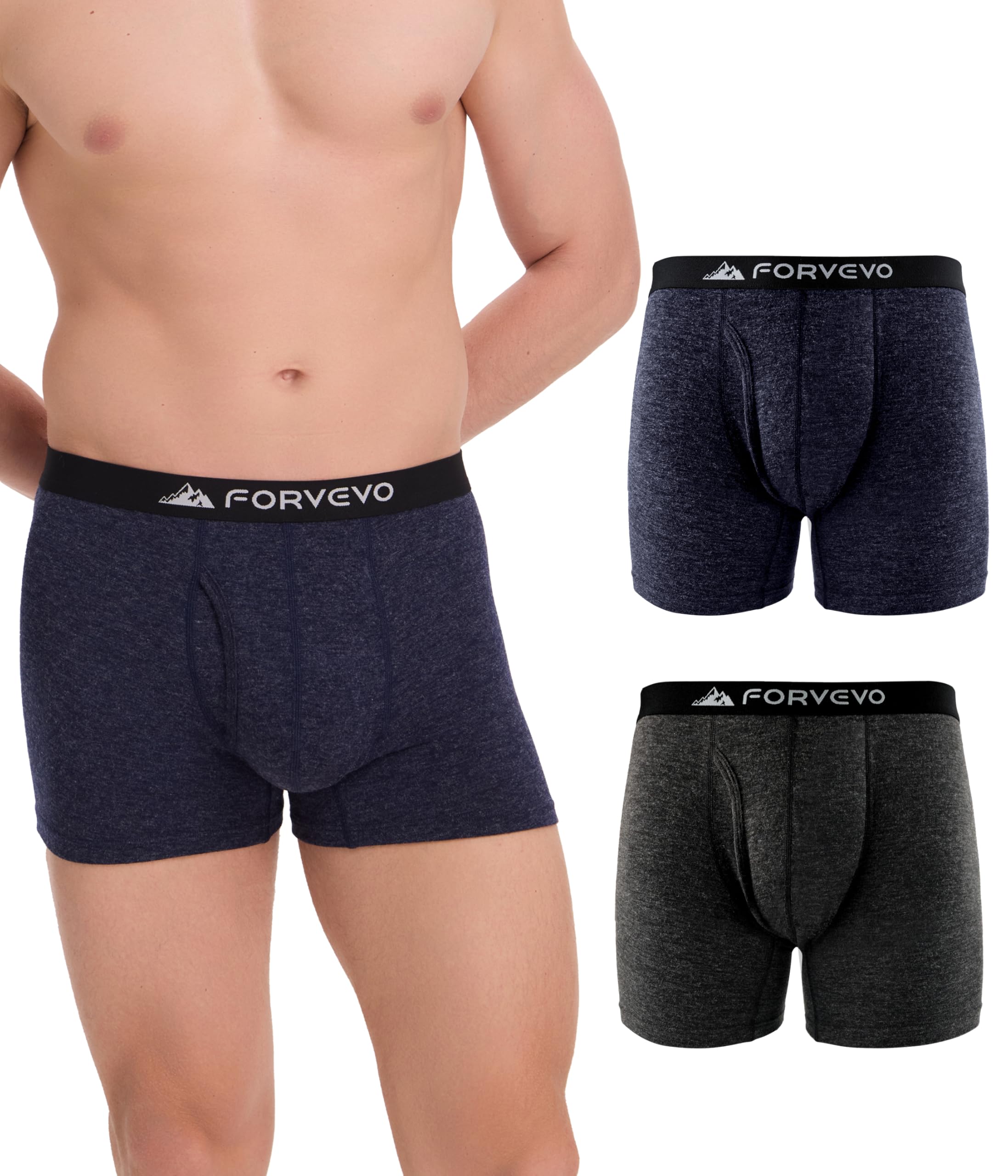 FORVEVO Merinowolle Unterwäsche Herren, Atmungsaktiv Merinowolle Unterhosen Männer, Bequeme Weiche Feuchtigkeitsregulierung Boxershorts mit Elastischen Bund 2er Pack (Mehrfarbig01,Gr.L)