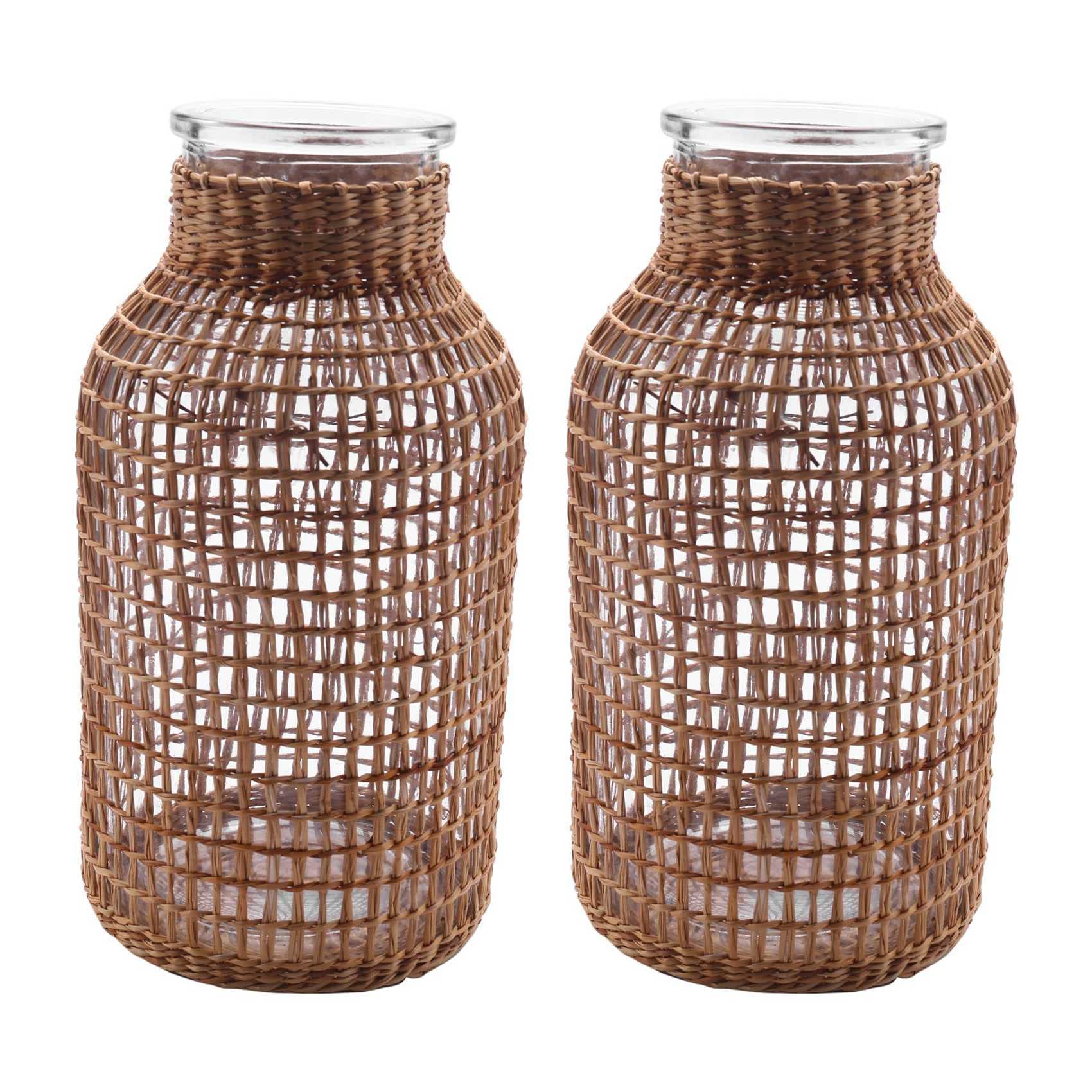 Hndhbfgrt 2X Straw Glass Flower Vase Japanese Flower Pot in the Nordic Contracted Flower Basket to -L