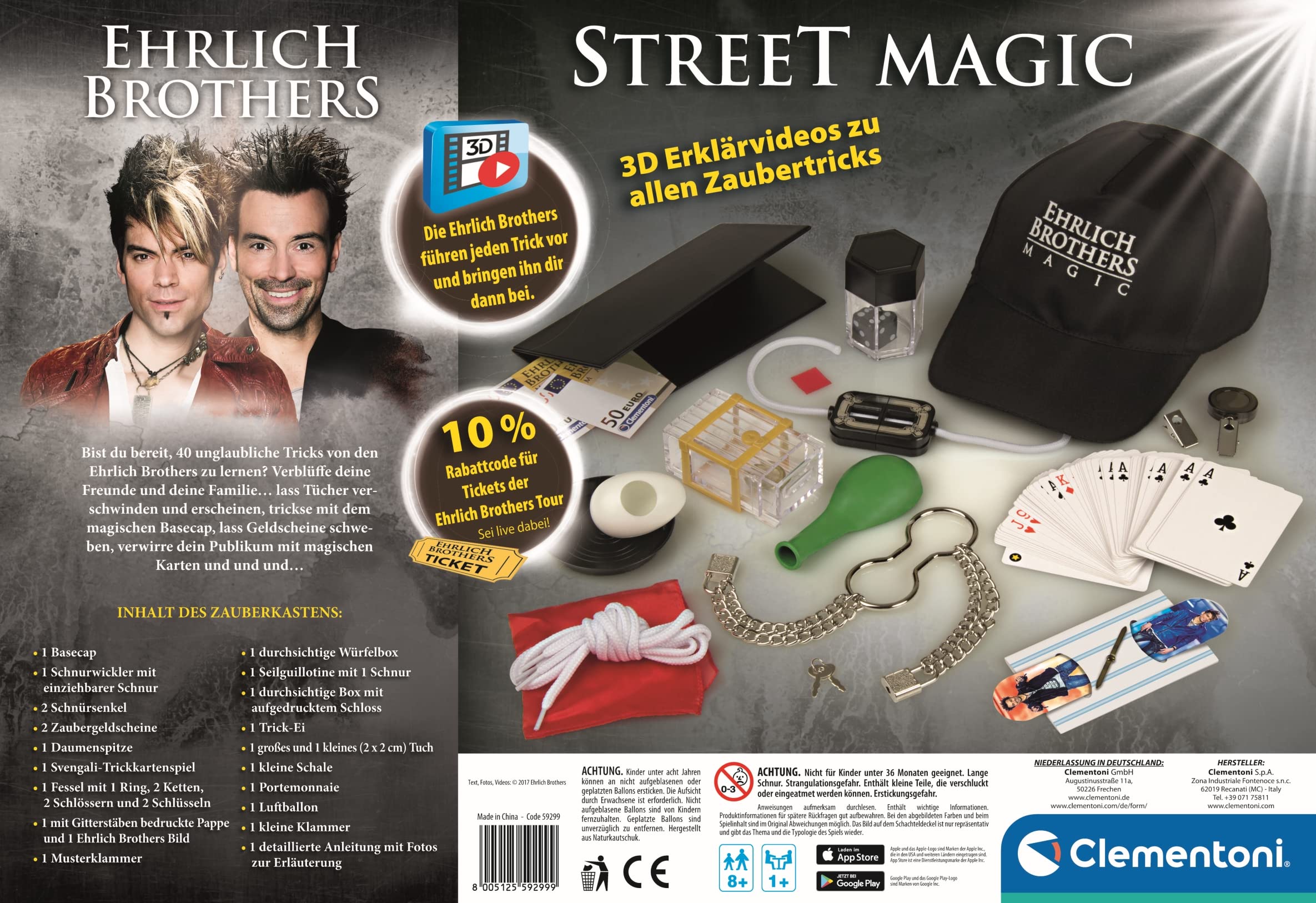 Clementoni 59299 Ehrlich Brothers Street Magic, Zauberkasten, magisches Equipment für 40 verblüffende Zaubertricks & 59182 Ehrlich Brothers Mental Magic, Zauberkasten