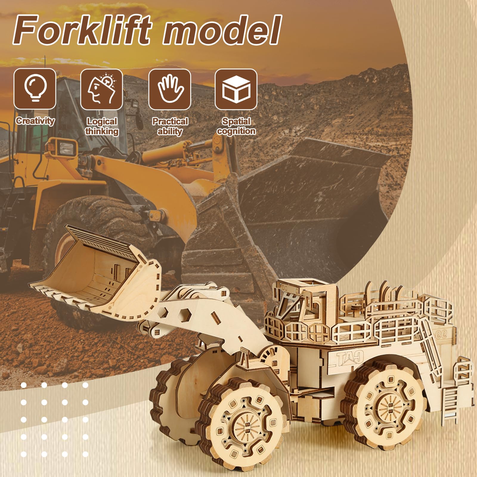 3D drewniane puzzle dla dorosłych, Drewniany mechaniczny model wózka widłowego, Drewniany DIY wózek widłowy DIY świąteczne prezenty urodzinowe, 312 elementów