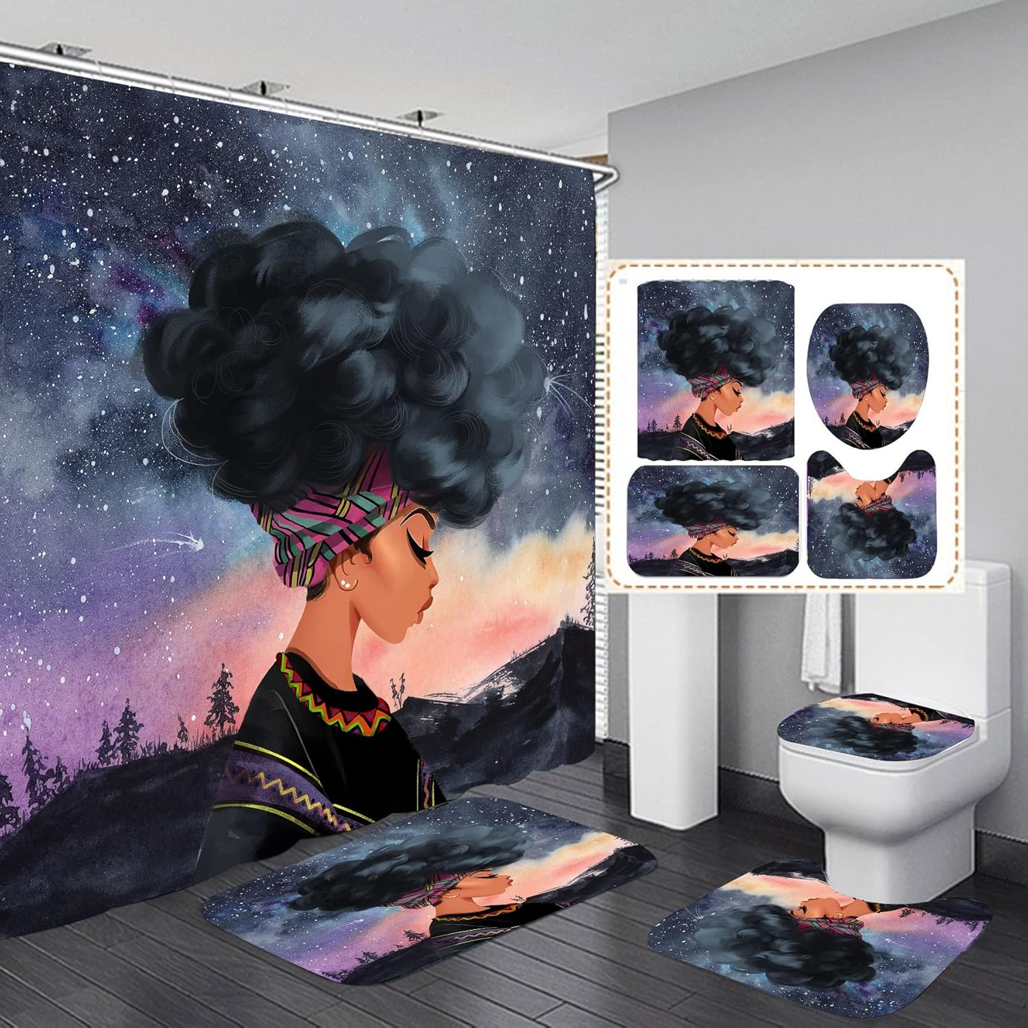 African American Shower Curtains for Bathroom, Black Girl