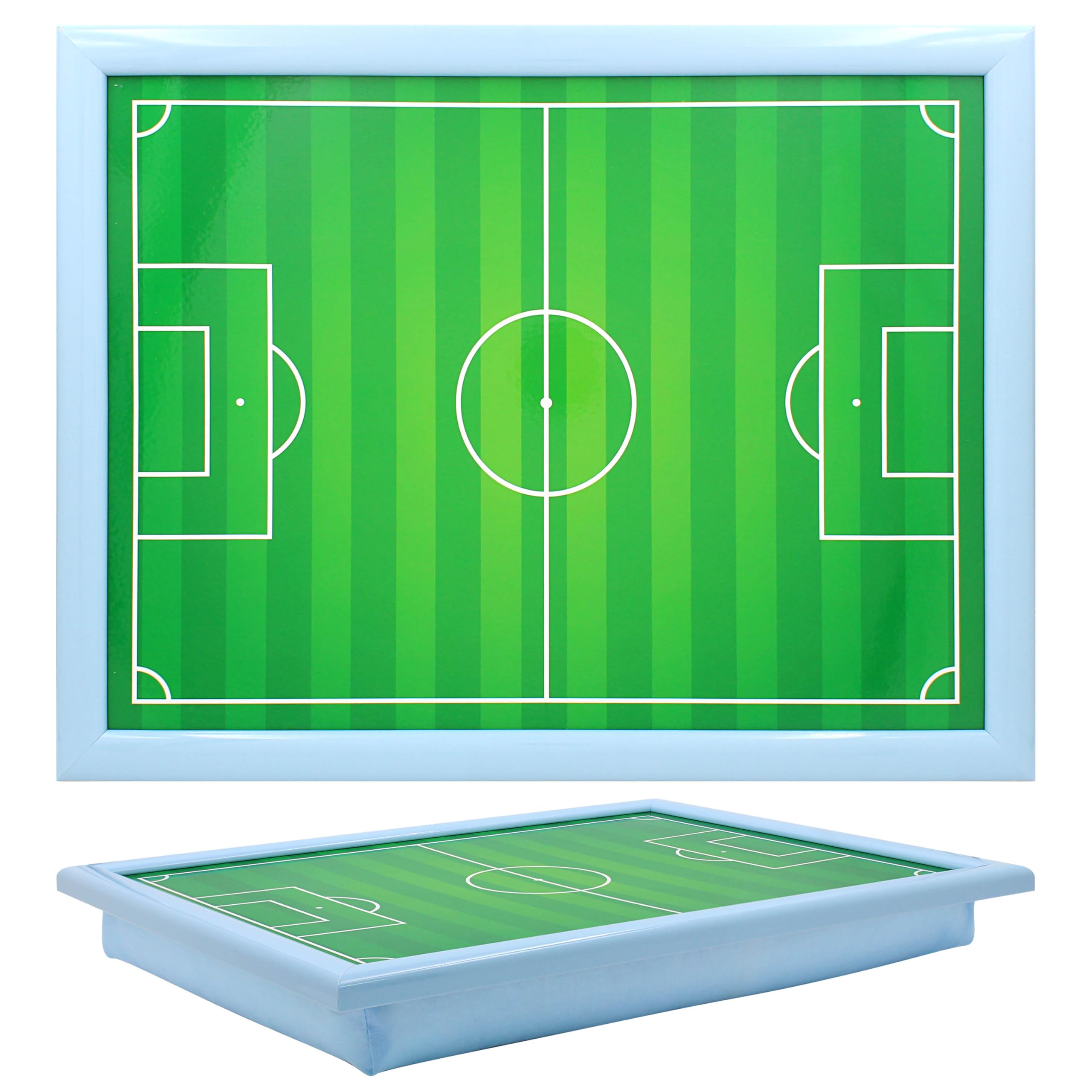 Cushioned Lap Tray - Football Pitch Design (Sky Blue Frame) — image 1