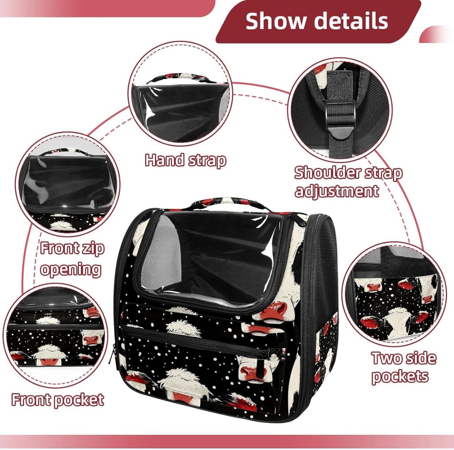 Cow in Snow Pet Carrier Airline Approved Soft Sided Portable Cozy Travel Pet Bag, Car Seat Safe Carrier for Cats and Dogs