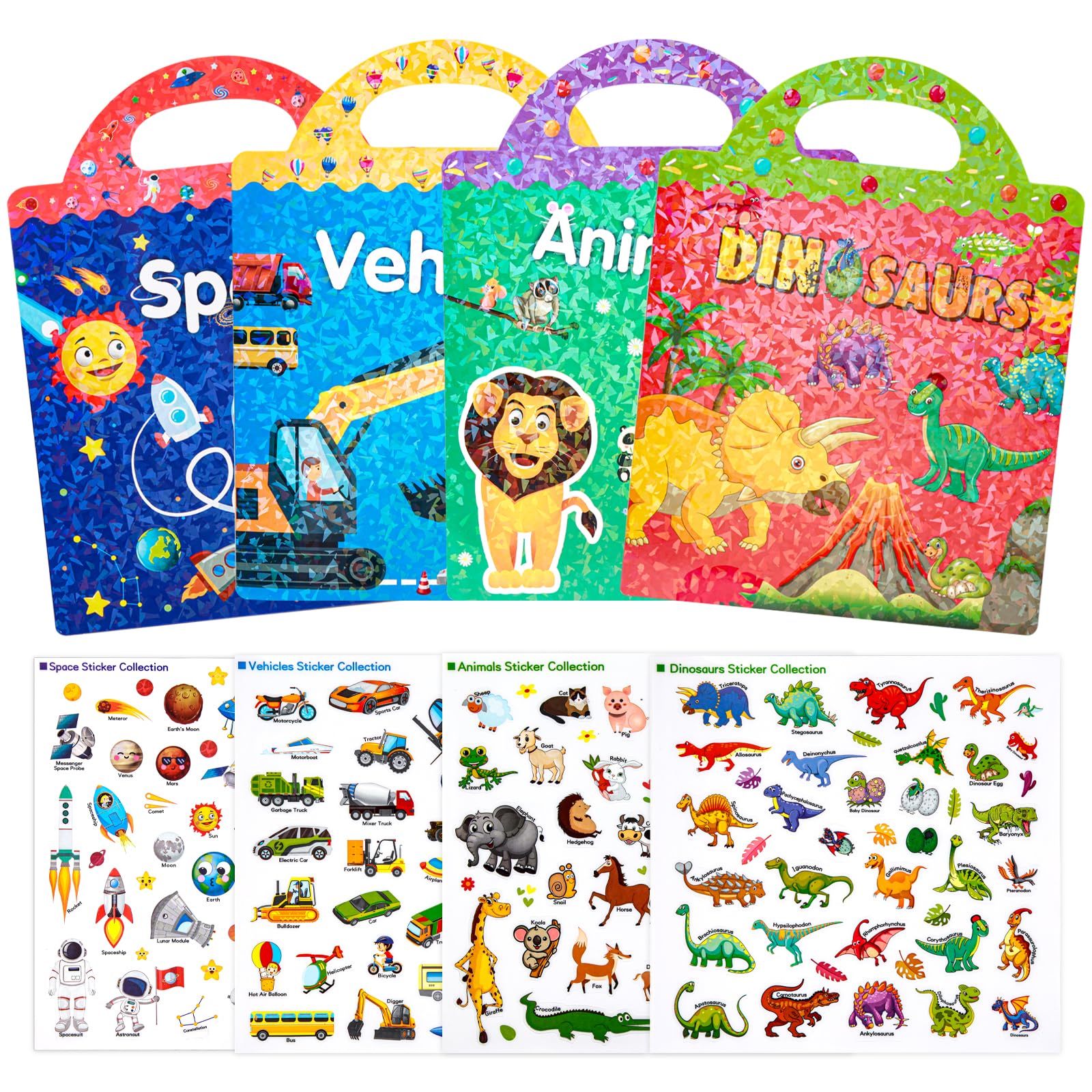 Pegatinas Niños Impermeables Animal Dinosaurio de Aprendizaje Educativo Regalo (Animales Dinosaurios Vehículos Espacio)