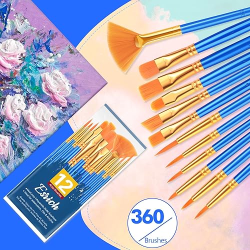 Miniatura 5 de ESRICH Juego de pinceles de pintura, 30 unidades360 pinceles de nailon para el cabello, punta redonda para pintura acrílica, kits de pintura en