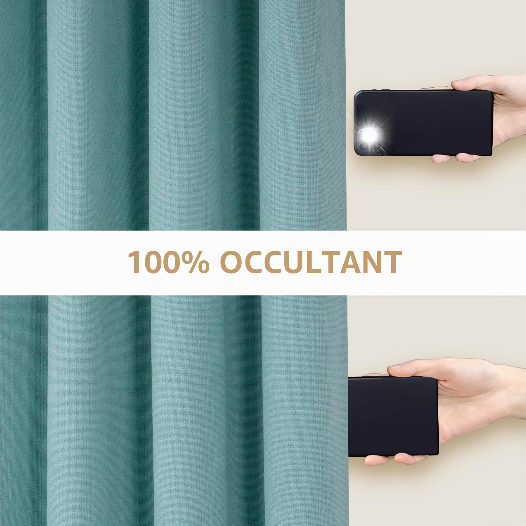 always4u Rideau Thermique Isolant Anti Froid, Rideaux Occultant 100%, Tressage Croisé Texture Semi Uni, Salon Moderne pour Salon Cuisine, Bleu Turquoise Lot de 2 140x245cm