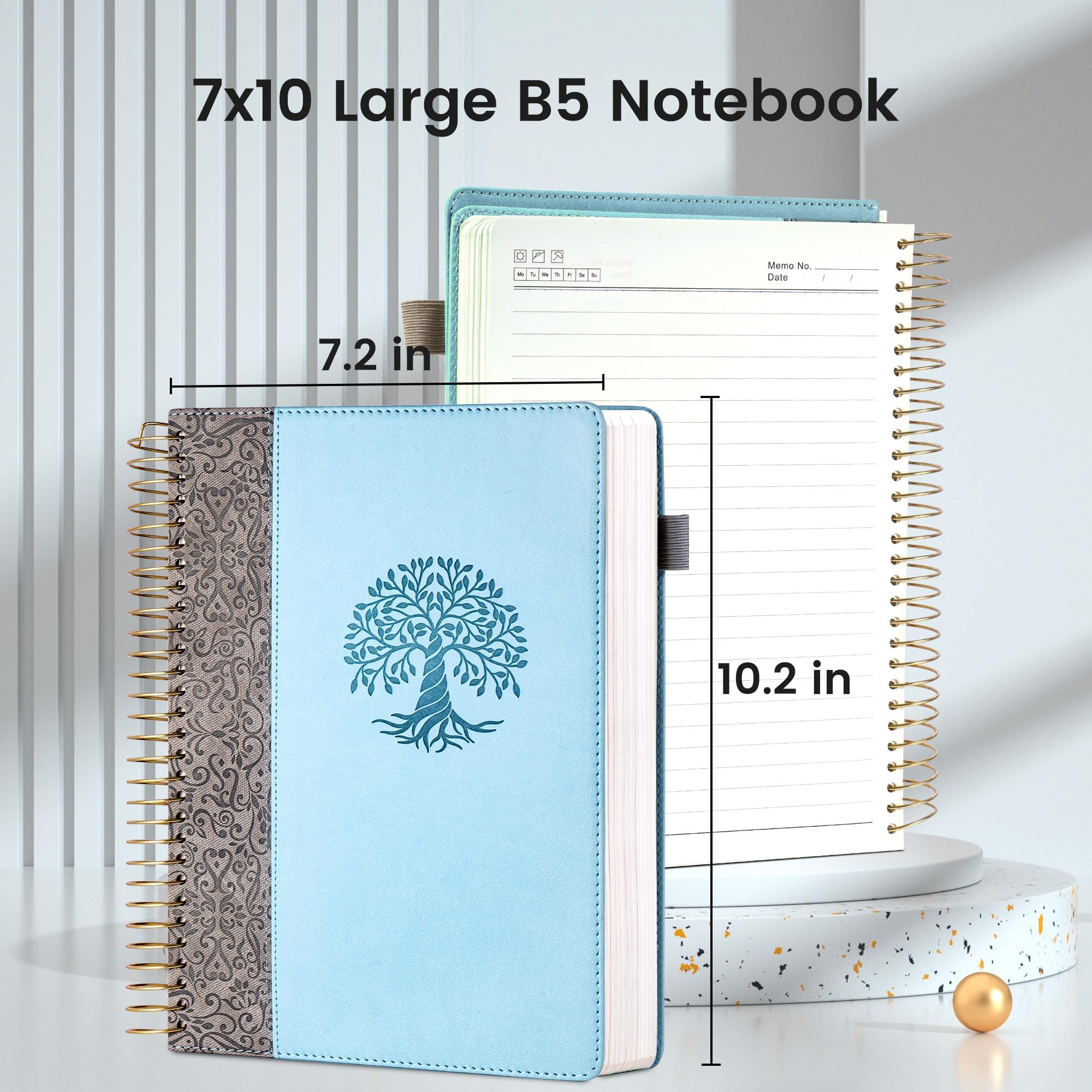 FLYING EAGLE Cuaderno con espiral, rayado universitario, cuaderno grande de tapa dura con el árbol de la vida para el trabajo, escuela, escritura, toma de notas, 300 páginas, B5 azul