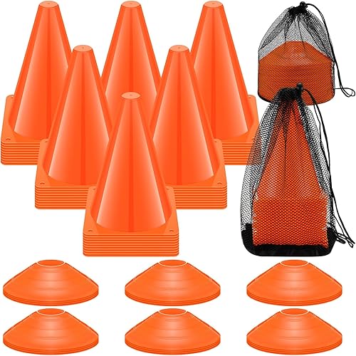 Vinsot Paquete de 108 conos de tráfico de plástico, paquete de 48 marcadores de campo de agilidad, conos de fútbol, paquete de 60 conos de