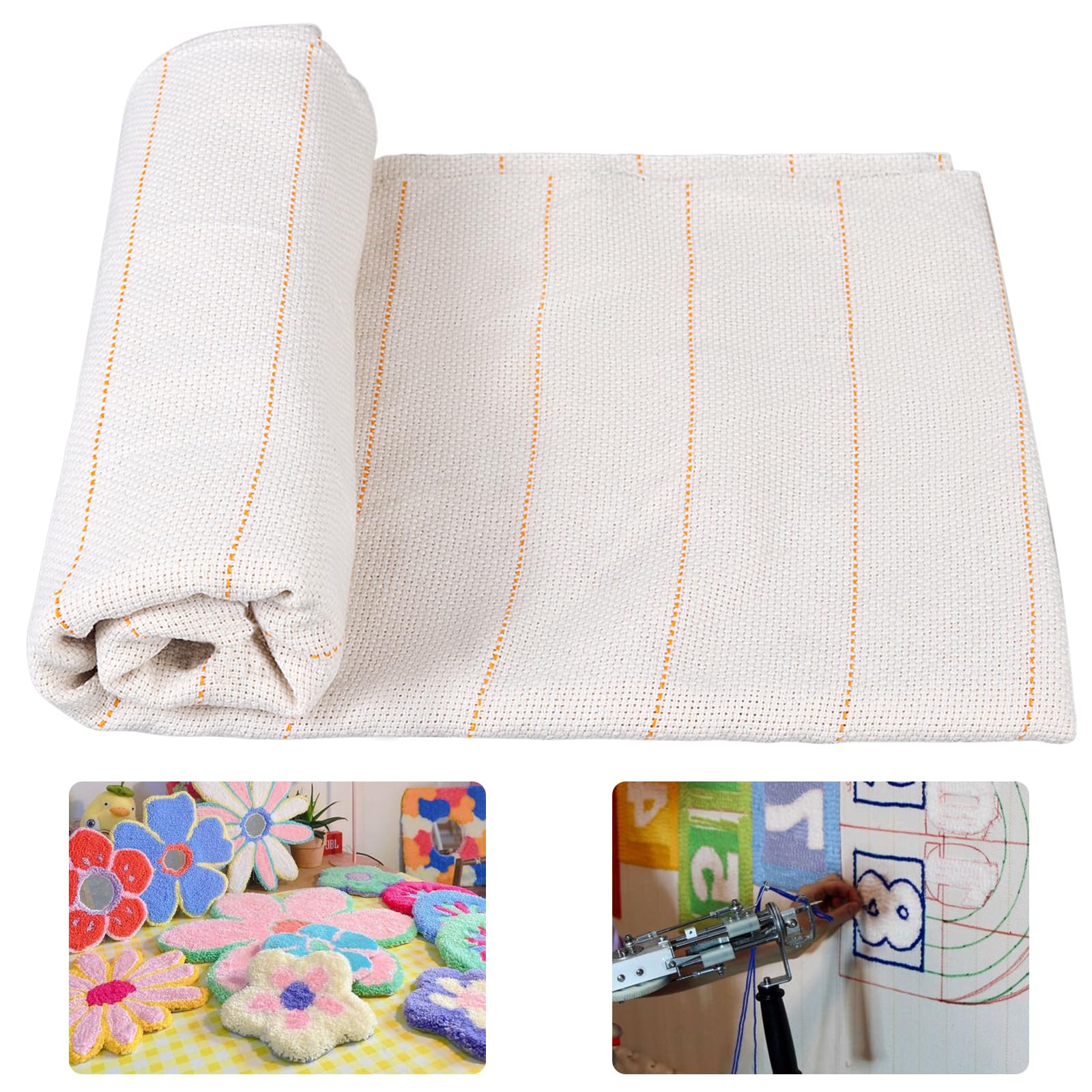 40" x 40" Monks Cloth for Punch Needle Rug Tufting Fabric with Marked Lines, Punch Needle Fabric for Gun Rug Tufting and Embroidery,White Punch Needle &amp; Tufting Cloth