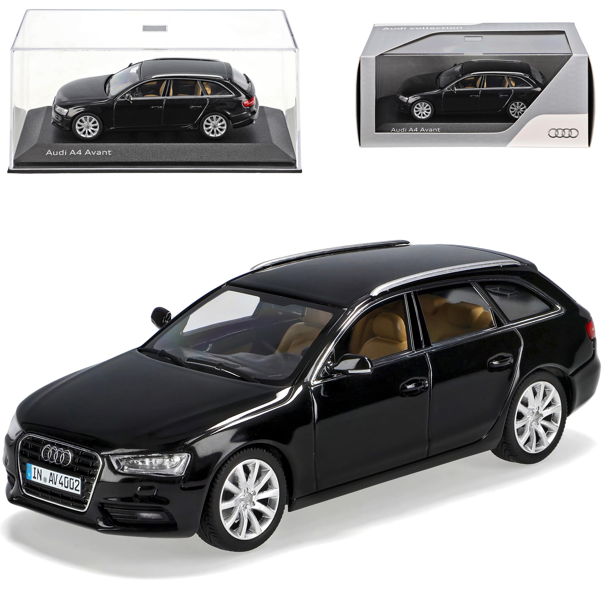 Minichamps A-U-D-I A4 B8 Facelift Ab 2011 Avant Kombi Phantom Schwarz Ab 2007 1/43 Modell Auto mit individiuellem Wunschkennzeichen