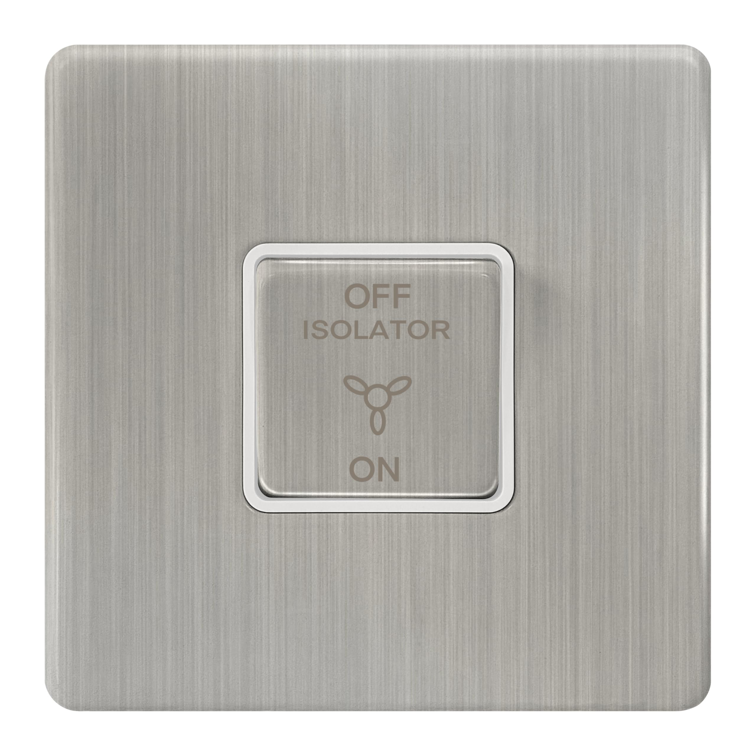 EVOGES Terra Fan Isolator Switch – 1 Gang 1 Way 3 Pole 10AX Rated, Decorative Wall Switch for Bathroom and Extractor Fan Isolation, UK Wiring Accessories (Brushed Chrome (White Insert))