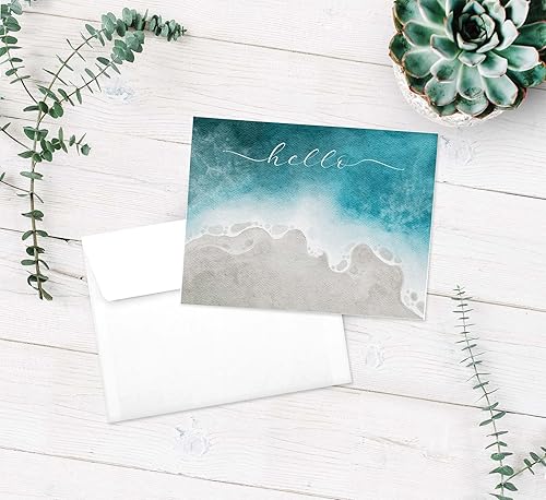 Miniatura 4 de Ocean Watercolor Greeting Cards Blank Inside with Envelopes Set of 6 Beach Painting Cards for Any Occassion