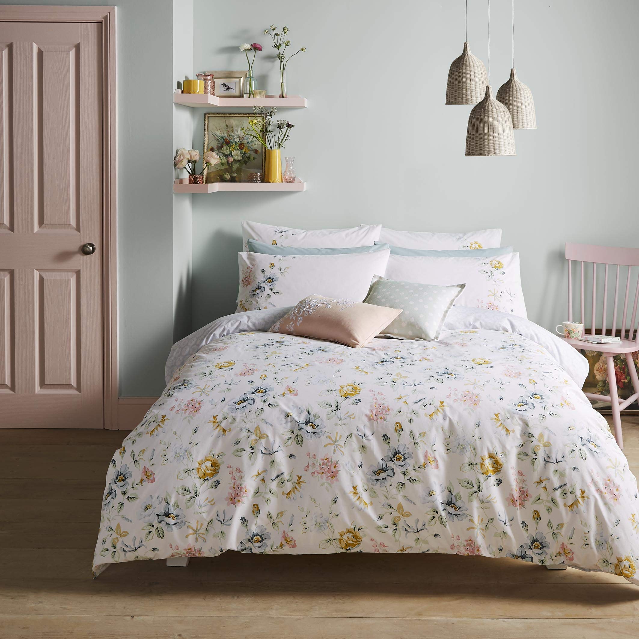 Ashley Wilde Cath Kidston Pembroke Rose White Cotton Floral 100% Cotton Duvet Cover Set (Single Duvet Cover Set 137cm x 200cm)
