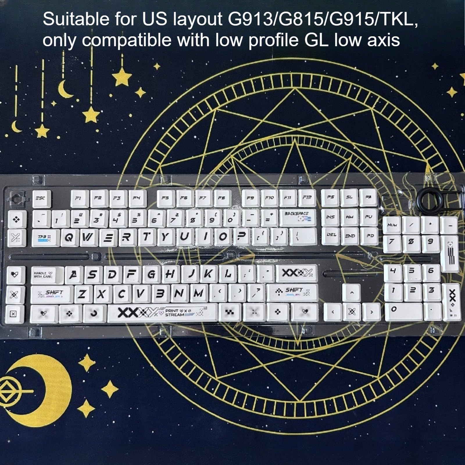 Juego de teclas de perfil bajo PBT/ABS para Logitech G813/G815/G913/G915/G915 TKL RGB teclado mecánico para gaming, diseñado para disposición estadounidense (QWERTY), para jugadores (blanco, opaco