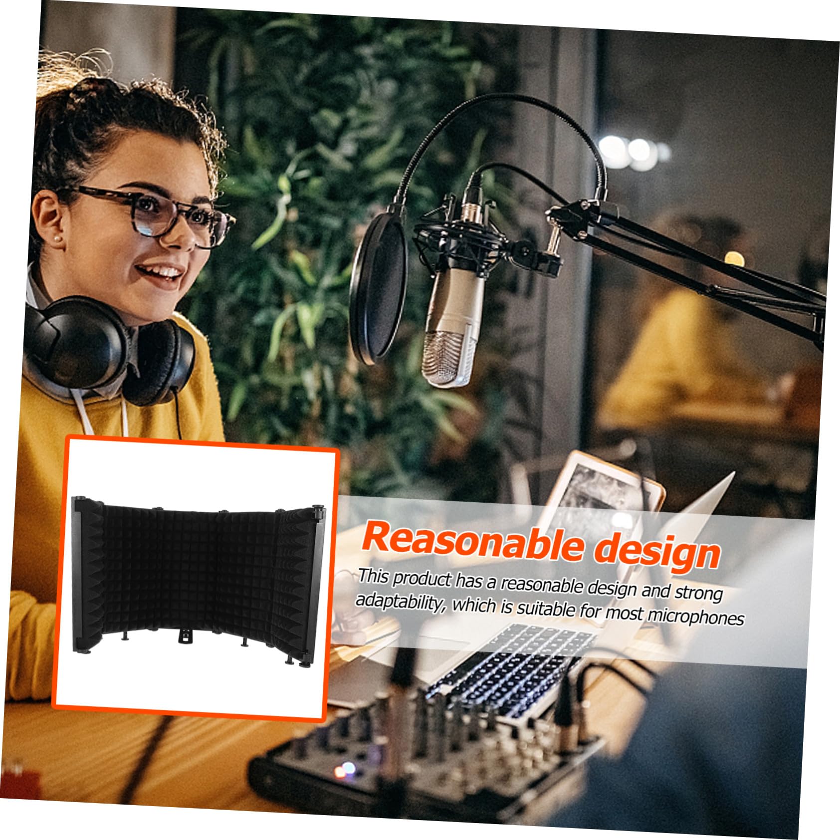 Mikrofon Schallschutzwand Fünf Tür mit Hochdichtem Akustikschaumstoff Faltbares Design aus Abs und Eva Geeignet für Studioaufnahmen und Professionelle Sprachaufnahmen