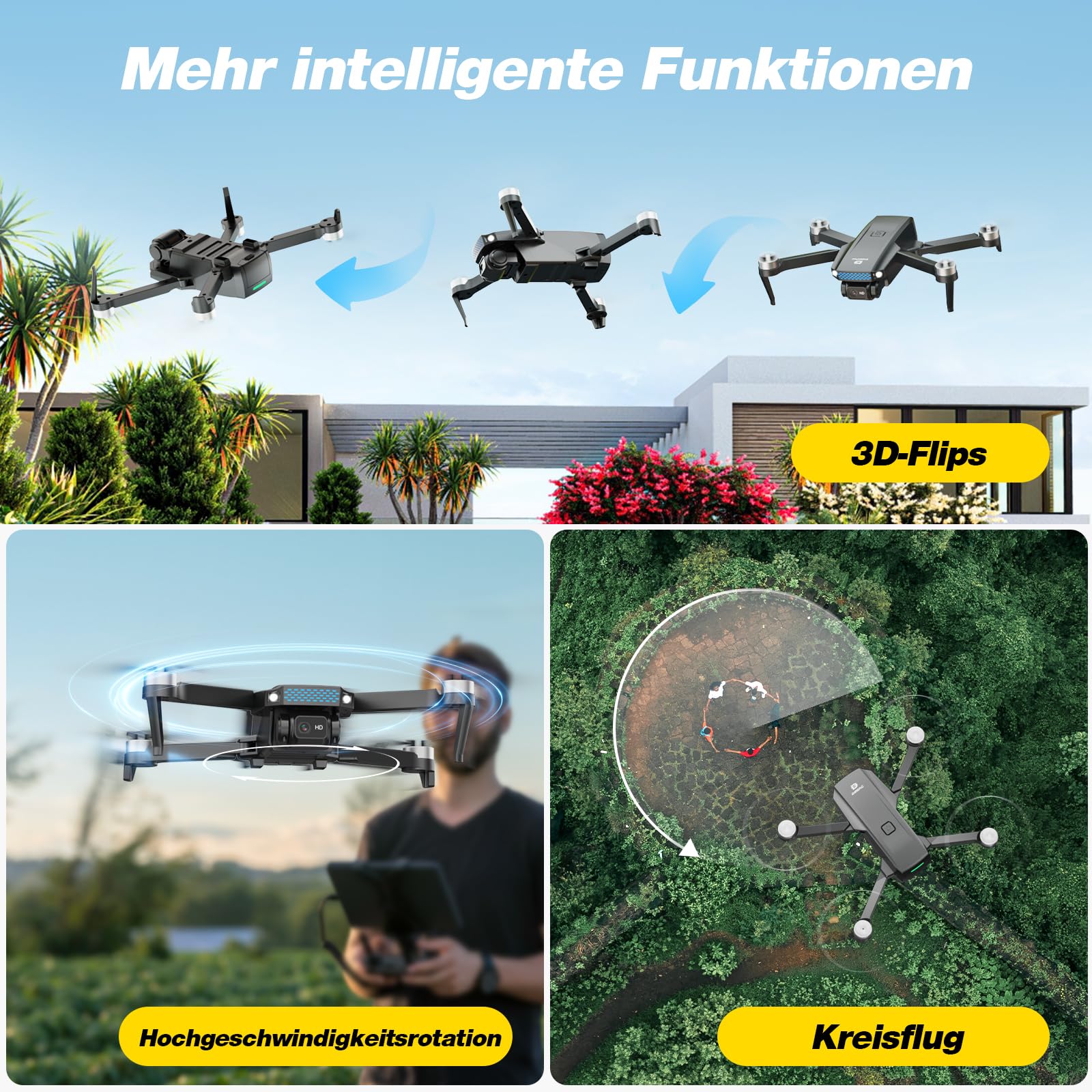 DEERC Drohne mit Kamera 1080P für Kinder, Anfänger, D20S RC Drohnen faltbar mit FPV Übertragung, 2 Akkus Lange Flugzeit, Bürstenloser Motor,Höhenhaltung,Optisch Fluss Spielzeug Geschenk für Jungend,C0