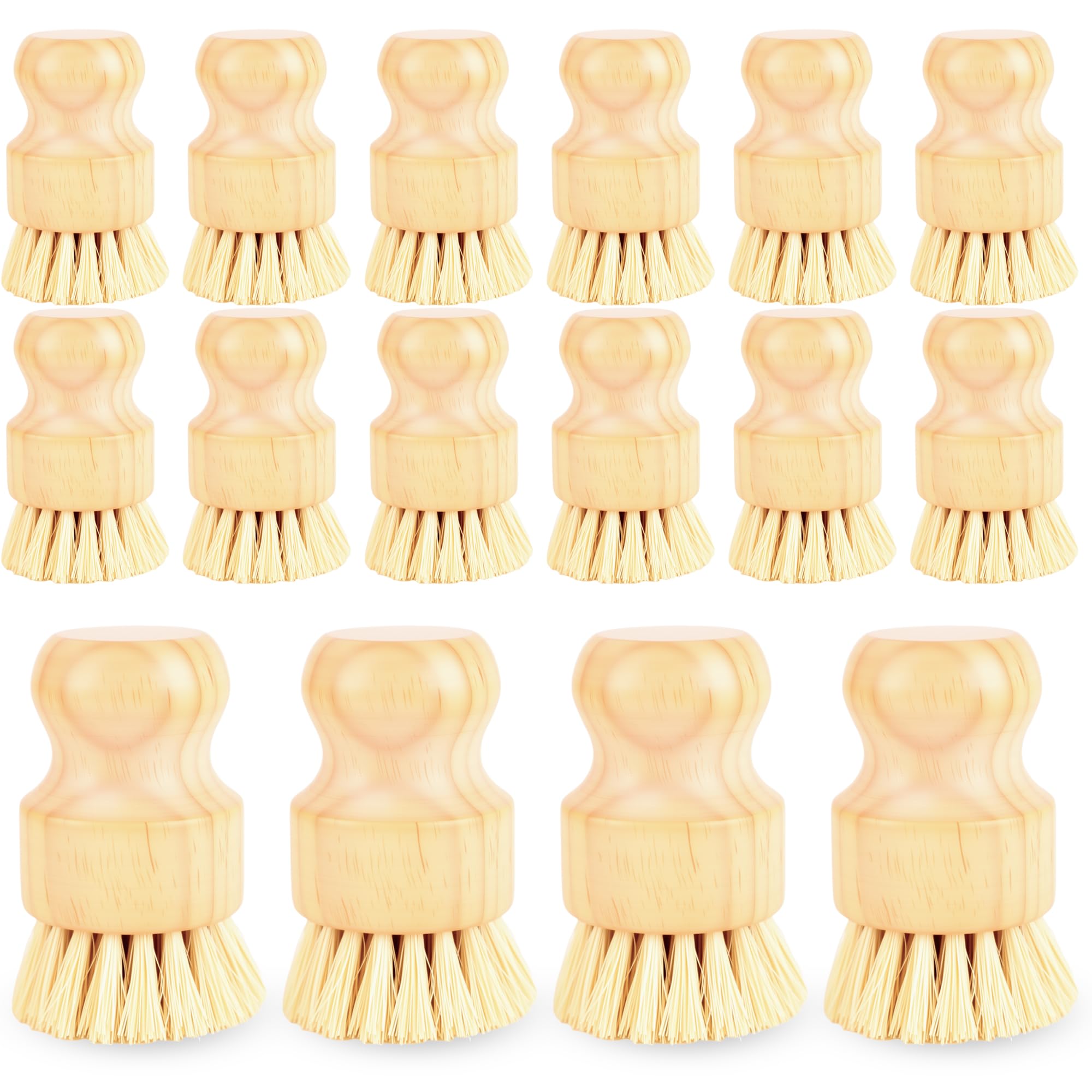 Lot de 16 brosses à récurer en bambou pour casseroles de cuisine, poêles, brosses de nettoyage en bois, brosses à récurer en sisal pour vaisselle, évier