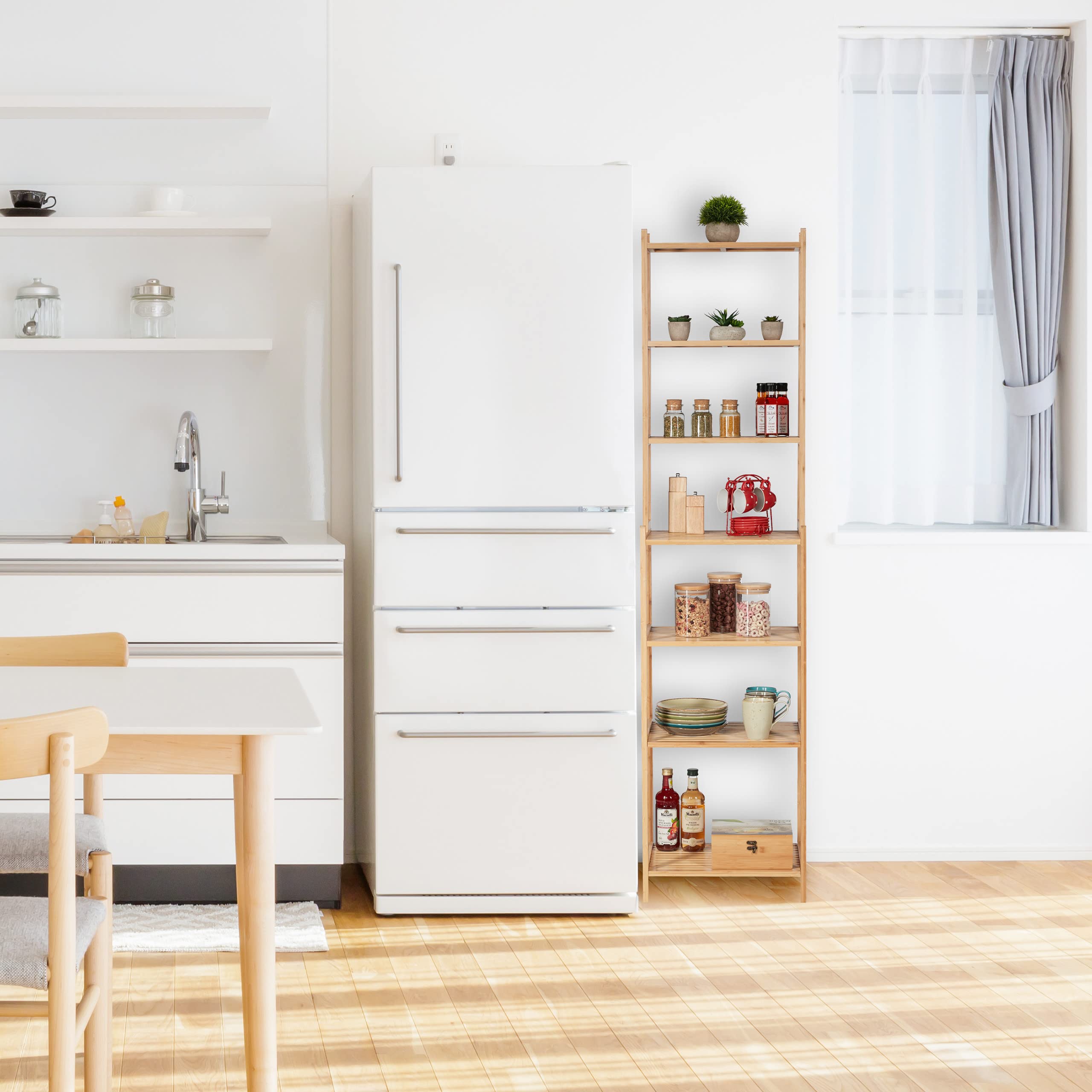 Scaffale Bagno In Bambù 5 Ripiani - H121xL33xP28 Cm, Beige, Per Cucina O Corridoio - Foto 2