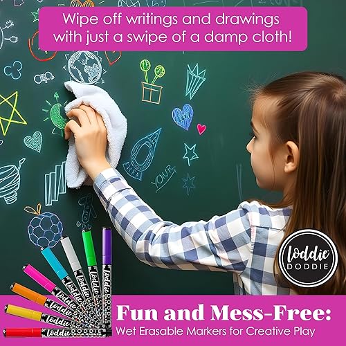 Miniatura 10 de Loddie Doddie Marcadores de tiza líquida fina para pizarra, marcadores de pizarra borrables, de bajo olor, bolígrafos de tiza pastel macarrón, 8