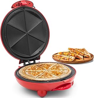 Elite Gourmet EQD-413 Electric Non-Stick 8" Quesadilla Maker, Easy-Slice 6-Wedge, Grilled Cheese Corn Flour Tortilla Snacks, Red